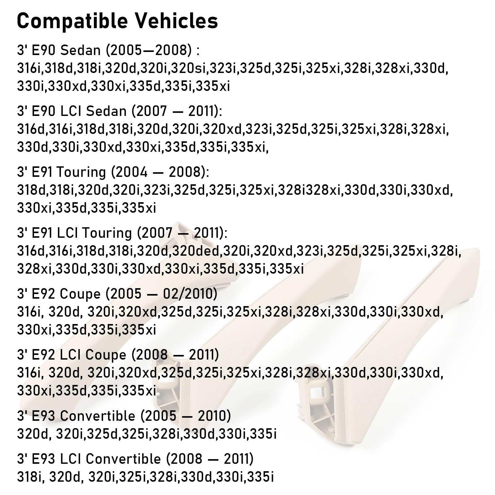 Jaronx Compatible With Bmw 3 Series Door Handle E90/E91/E92/E93 2004-2011, 6Pcs Door Pull Handle Replacement Left And Right Interior Door Handle Set For Bmw 318I,320I,323I,325I,328I,330I,335I(Beige)