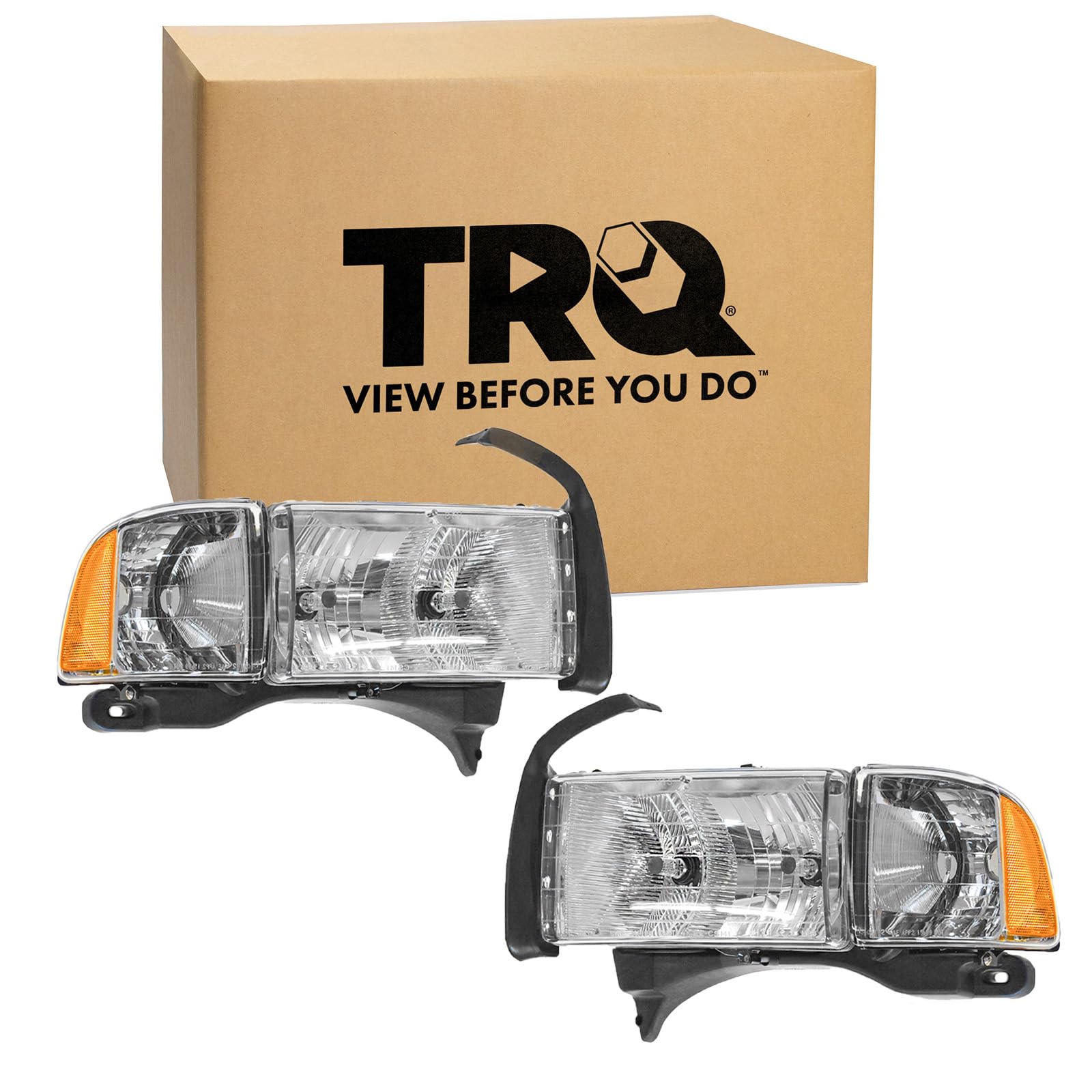 Trq Driver & Passenger Side Headlight Assembly Set Headlights Driver & Passenger Side Compatible With 1999-2001 Dodge Ram 1500 1