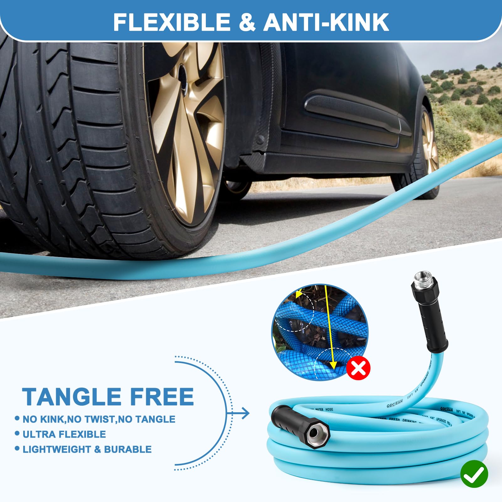 Gociean 35Ft Upgraded Rv Water Hose With Storage Straps, 5/8' Rv Drinking Water Hose, Leak Free And Anti-Kink Design, Camper Fresh Water Garden Hose For Rv, Camper, Truck And Car