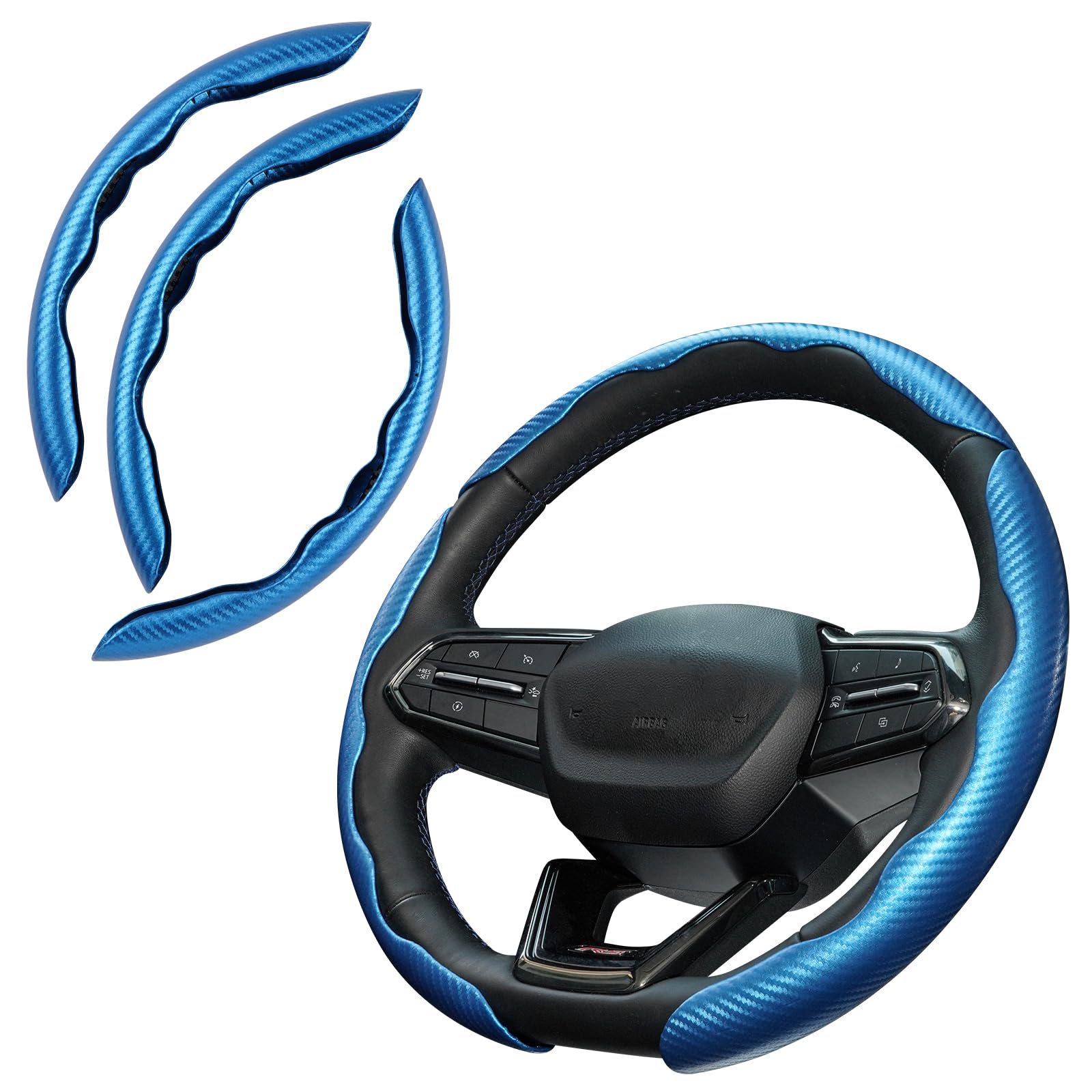 3 Piece Carbon Fiber Steering Wheel Cover, Car Steering Wheel Cover For Men/Women, Anti-Slip, Comfortable Grip, Durable, Univers