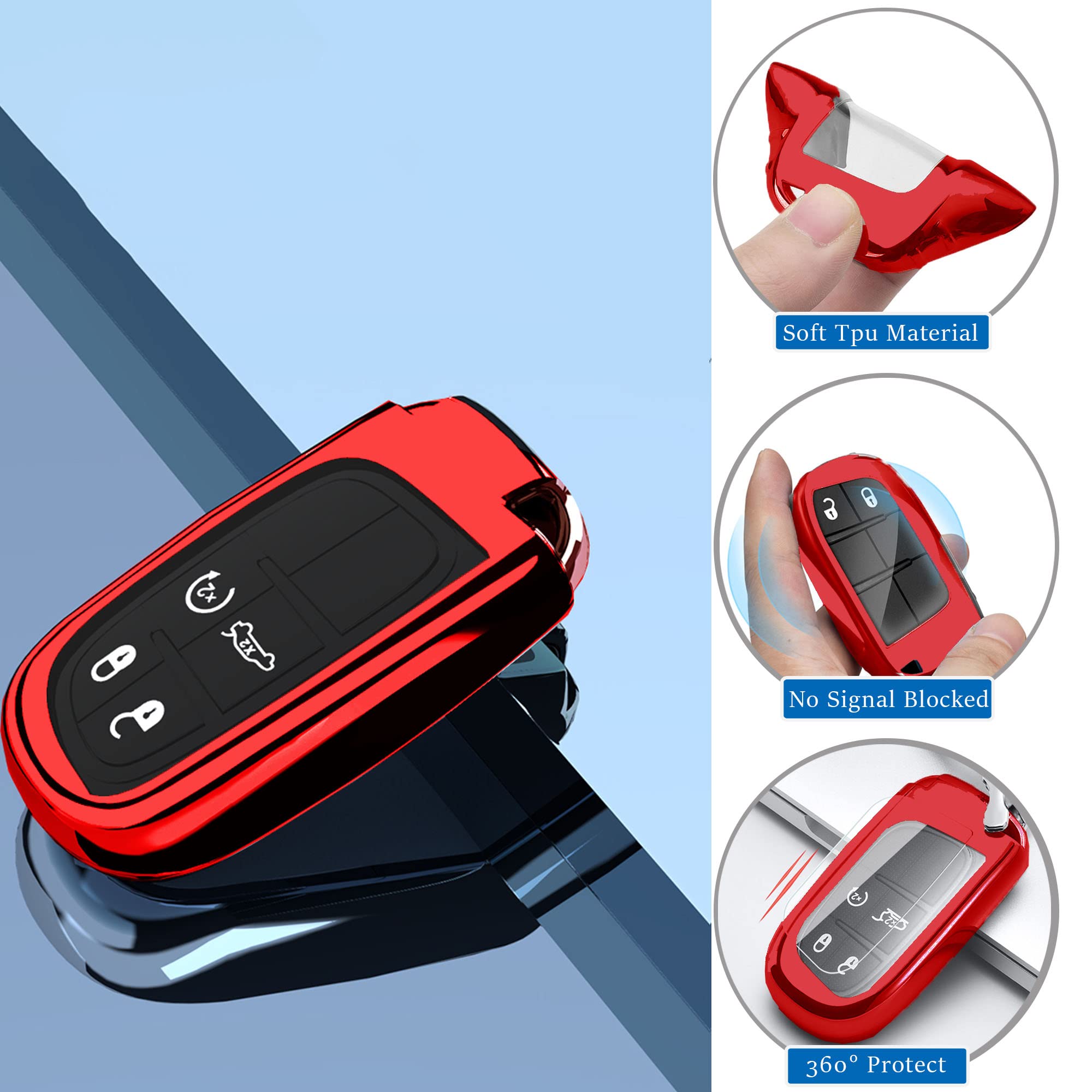 Qbuc For Jeep Key Fob Cover With Keychain Soft Tpu Key Fob Cas Dodge Durango Challenger Journey Dart Fiat Smart Key 200/300 Dodg