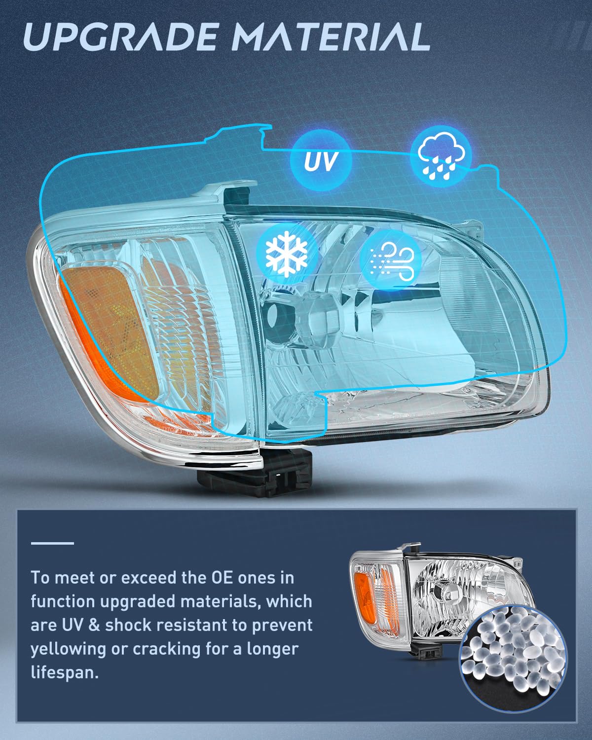 Nilight Headlight Assembly For 2001 2002 2003 2004 Toyota Tacoma Replacement Headlamp Chrome Housing Amber Reflector Driver And