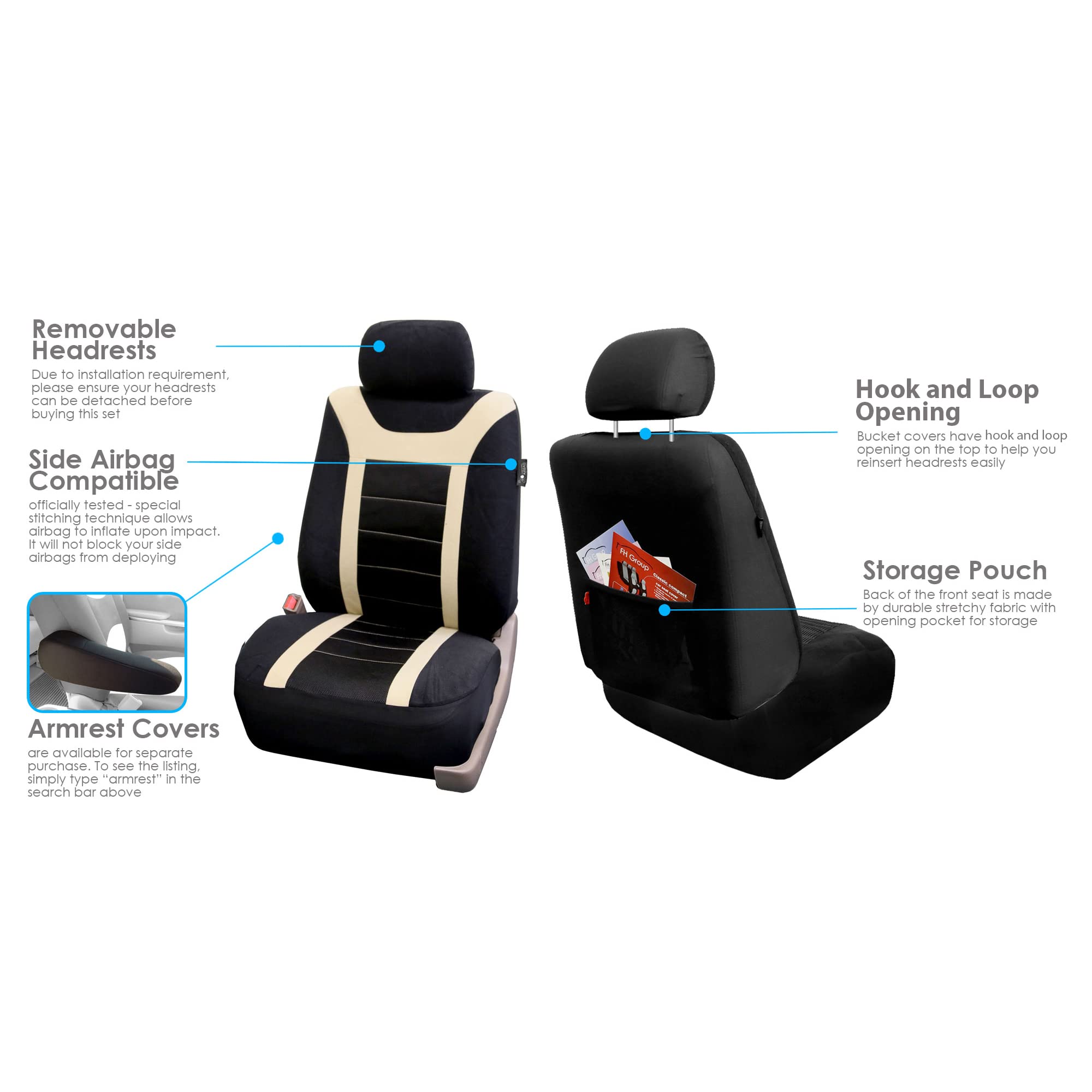 Fh Group Car Seat Covers Sports Seat Covers Front Seats Only, Airbag Compatible Beige Black Automotive Seat Cover Combo Small Ca