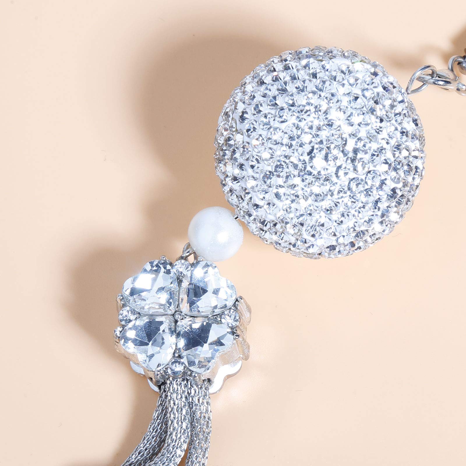 Bling Rear View Mirror Accessories For Women, Lucky Car Interior Rearview Crystal Decor Charm, Rhinestone Ball Ornament Sun Catcher Pendant