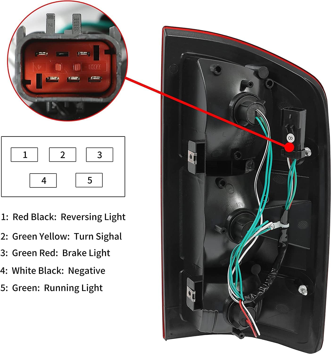 Ecotric Left Tail Light Compatible With 2002-2006 Dodge Ram 1500/2003-2006 Dodge Ram 2500 3500 Taillight Brake Turn Signal Light