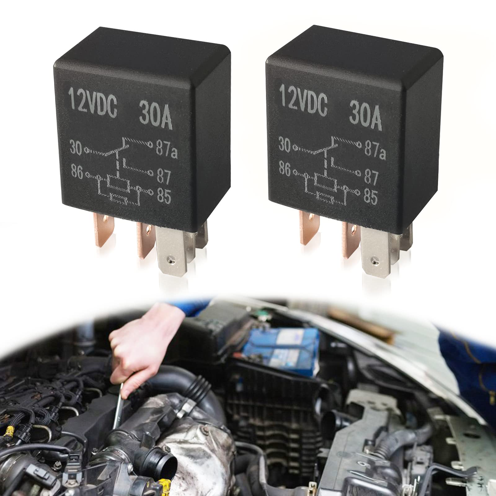 2Pcs 5 Pin 12V 30A Relay, High Performance Starter Universal For Car Motor Automotive Replacement Accessories, Car Starter Switch Relays, Multi Purpose Automotive Relay Black Starter Relay