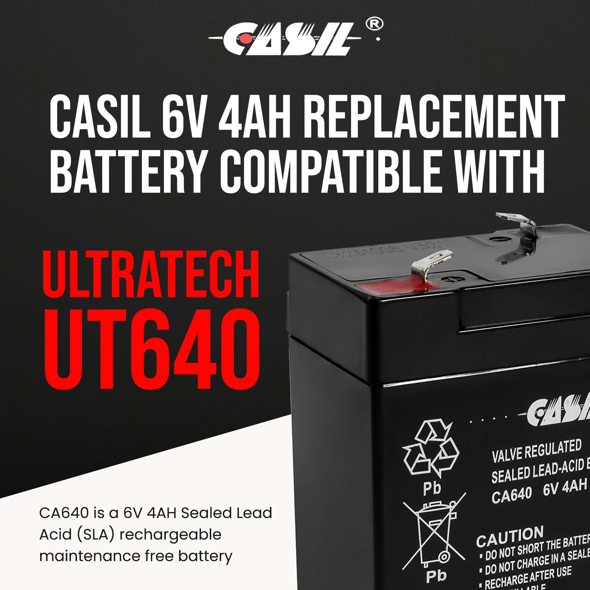 Casil 6V 4AH Sealed Lead Acid Battery for Deer Feeder & Power Wheels - Model CA640