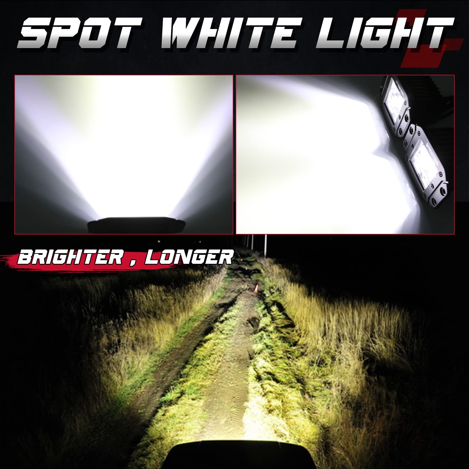 Offroadtown 2Pcs 100W 5 Inch Cree Led Pods, Spot Beam, Flush Mount, Waterproof Bumper Lights For Trucks Utv Atv Off Road Boat