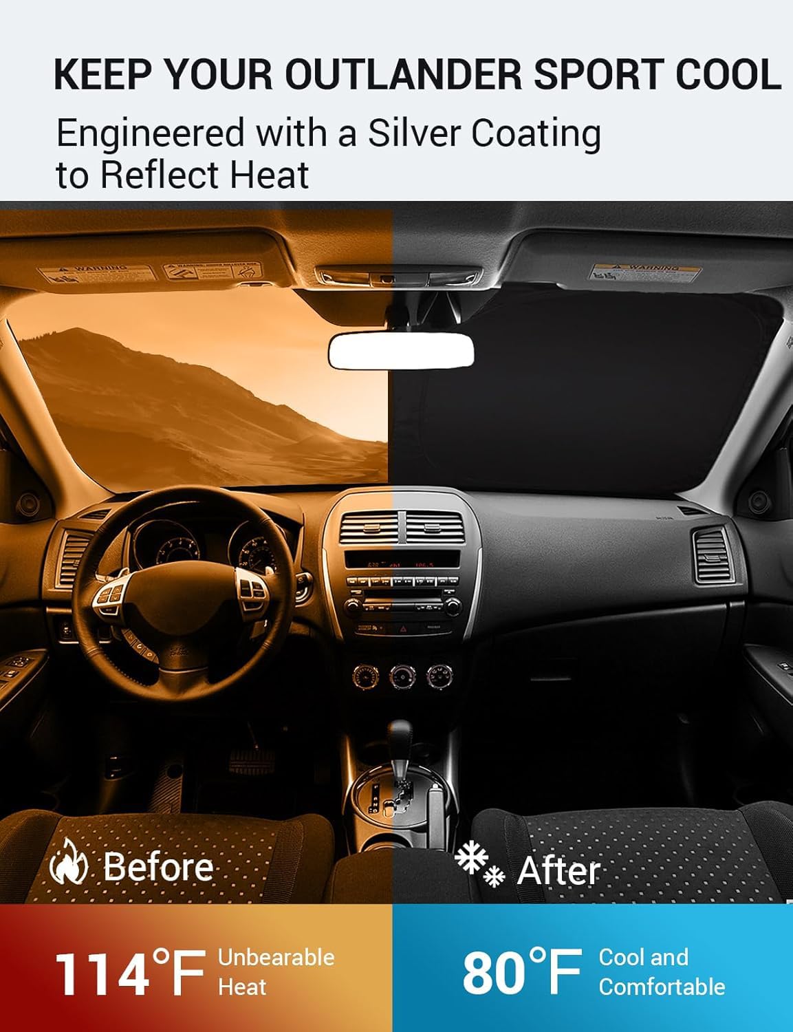 Proadsy 2025 Upgrade Windshield Sun Shade Custom Fit Mitsubishi Outlander Sport 2011-2024 2025 4-Layer Foldable Front Sunshade P