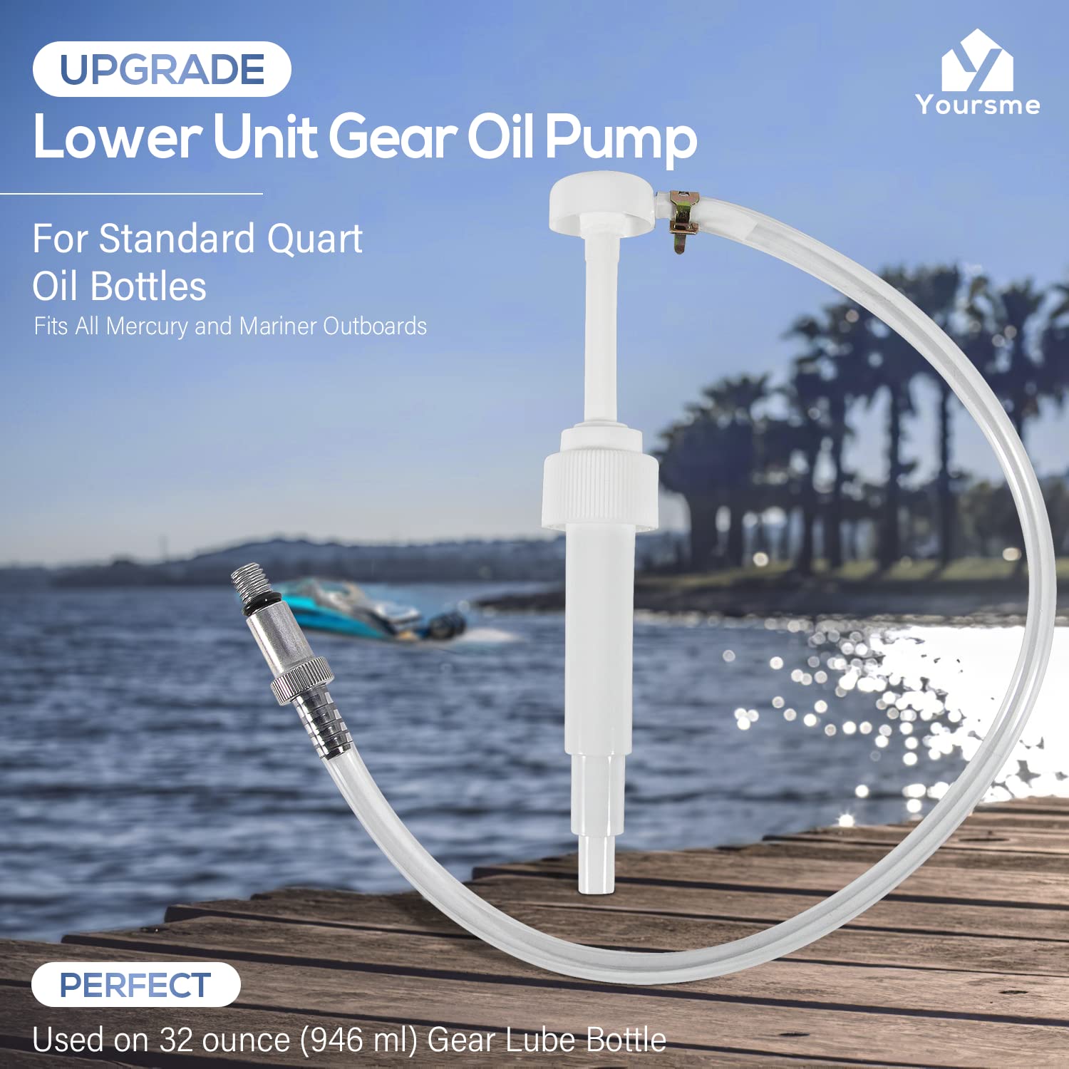 Upgrade Lower Unit Gear Oil Pump for Standard Quart Bottles, Come with 3/8in 8mm 10mm Metal Adapters, Fits All Mercury and Marin