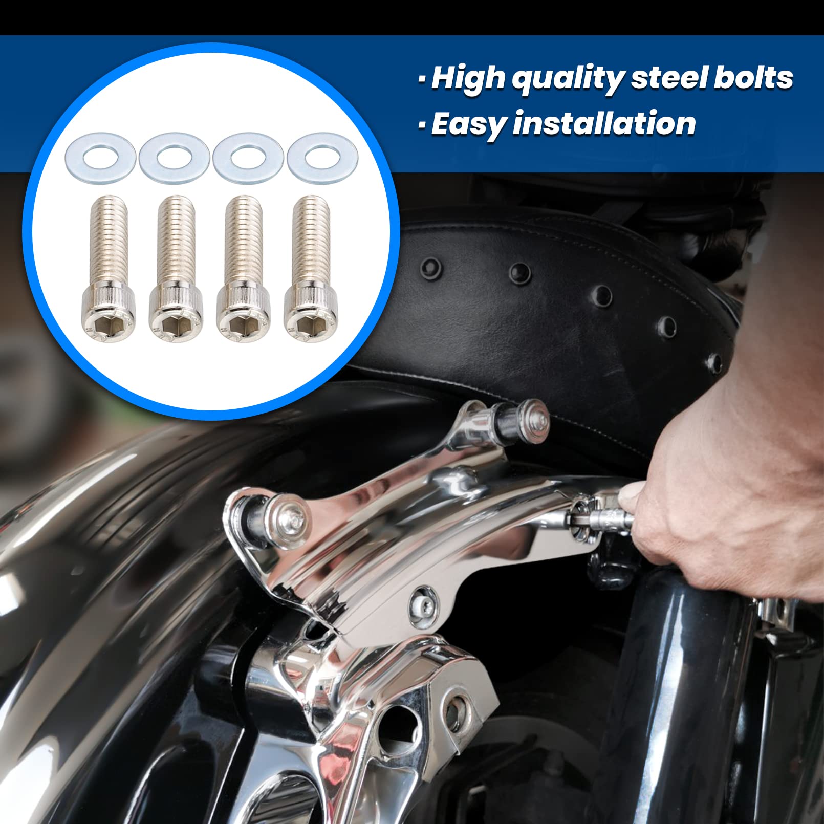 Benlari Gloss Black 4 Point Docking Hardware Kit 2014-2024 Compatible For Harley Davidson Touring Street Glide Road Glide Electr