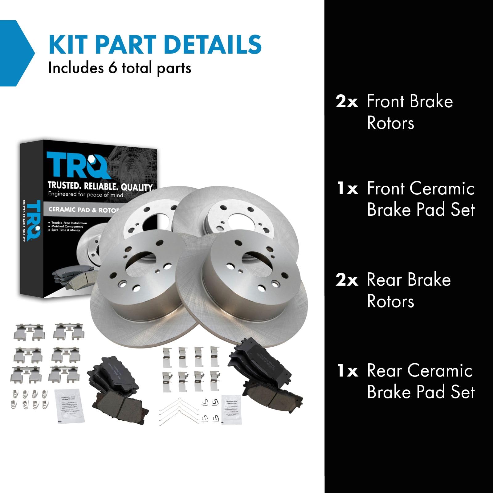 Trq Front And Rear Brake Pad & Rotor Kit Brake Pads Brake Rotor Ceramic Compatible With 2013-2018 Lexus Es300H Es350 Toyota Aval
