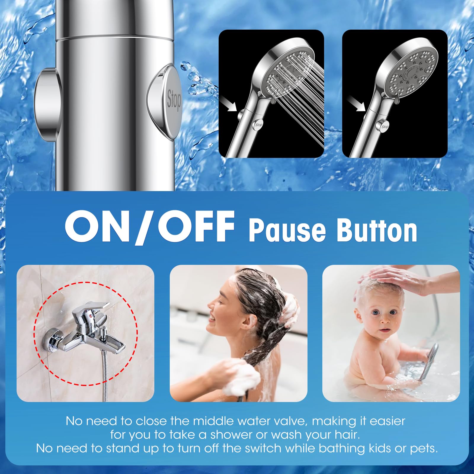 Fasdunt Rv Shower Head With Hose, High Pressure Handheld Shower Head With On Off Switch, 7 Mode Shower Head For Rv/Campers, Trav