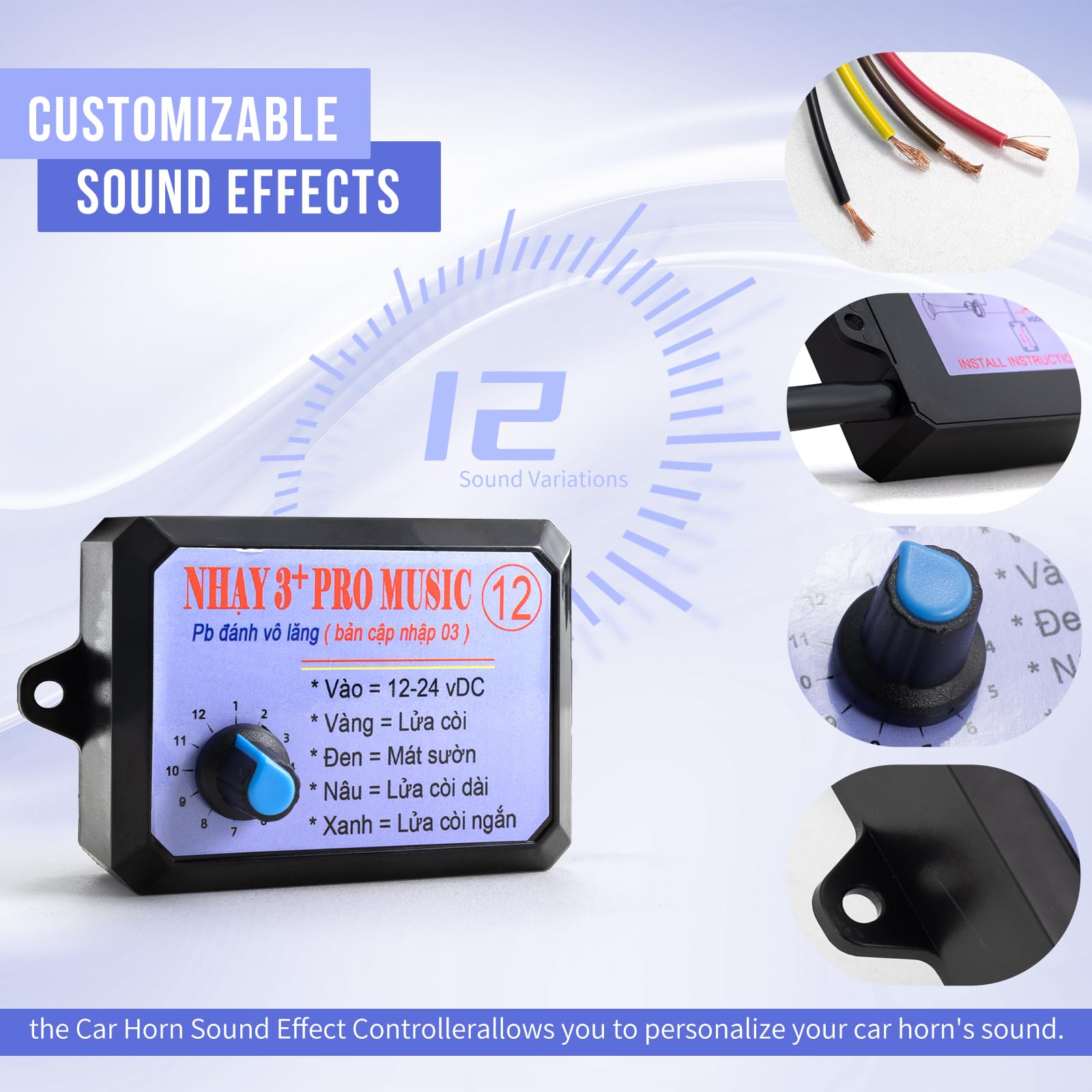 FARBIN Motorcycle Horn Loud Car Horn with 12-Tone Controller 12V Motorcycle Horns High/Low Tone Metal Twin Horns Kit with Protec