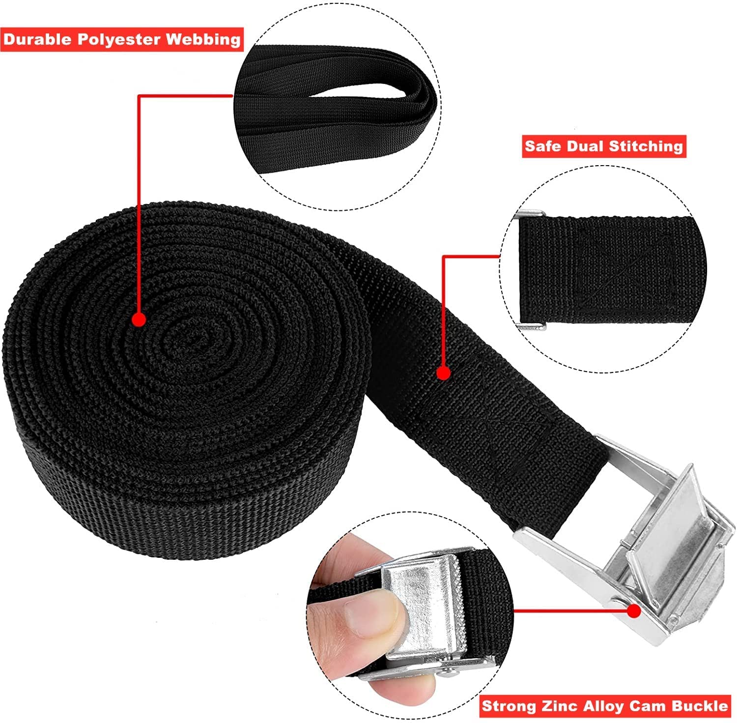 Velidy 4Pcs 1'' X 3.3Ft Lashing Straps Adjustable Kayaks Tie Down Straps For Cargo, Luggage, Motorcycles, Truck, Suv, Car Roof R