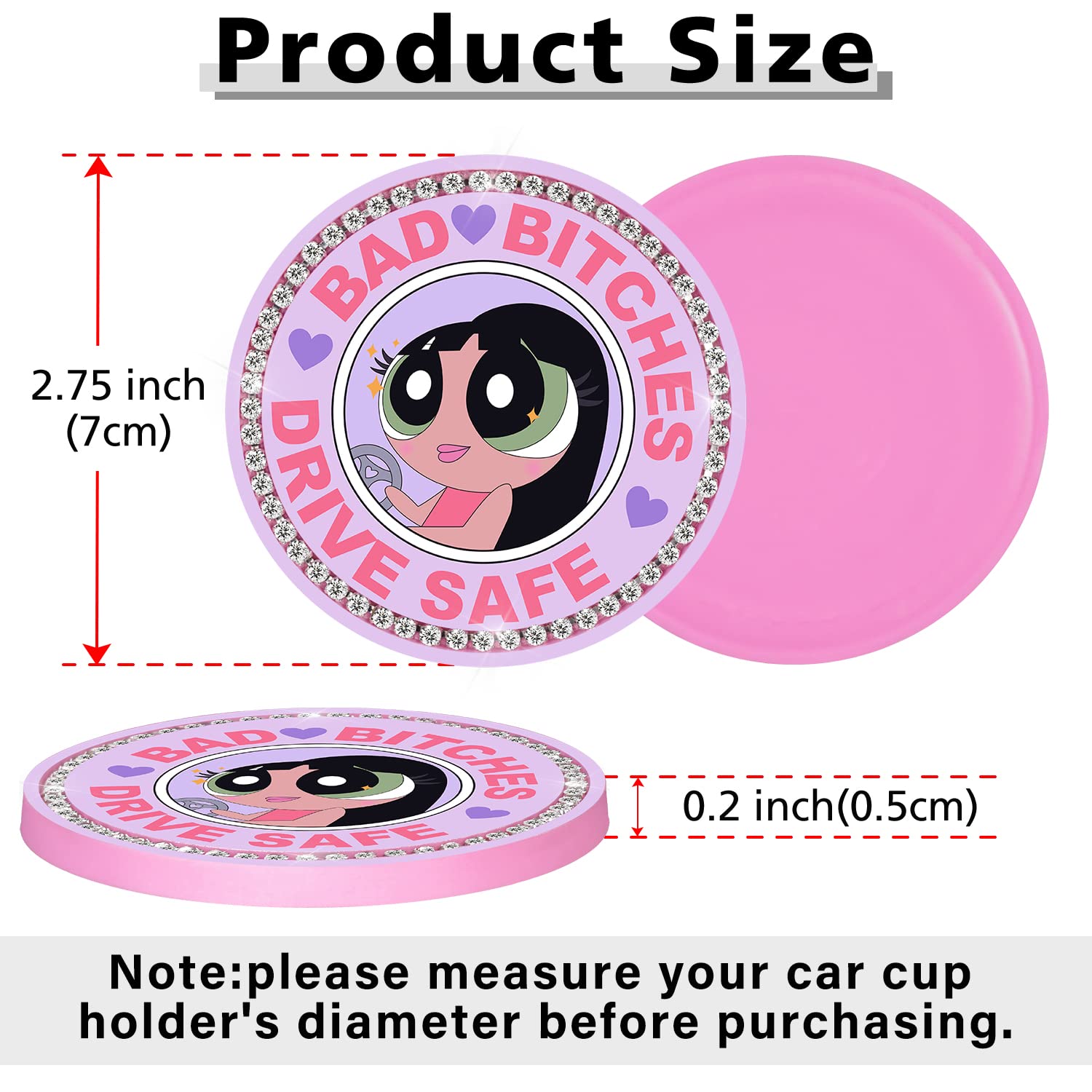 Bling Car Cupholder Coaster 2 Pack Cartoon Anime Crystal Rhinestone Silicone New Automotive Cup Holder Decor Accessories For Wom