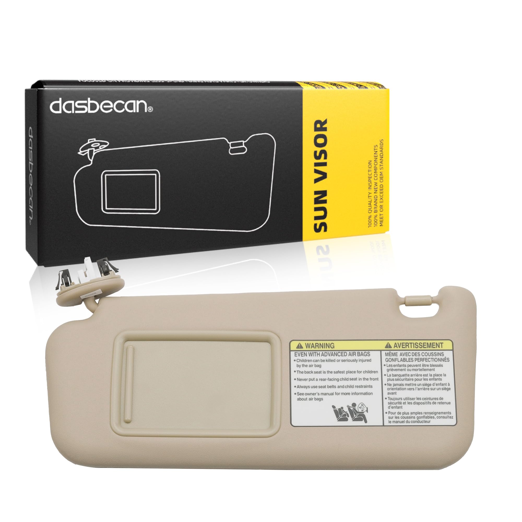 Dasbecan Front Left Driver Side Sun Visor With Vanity Light Compatible With Toyota Rav4 2006-2013 Replace 74320-42501-B3 (Beige)