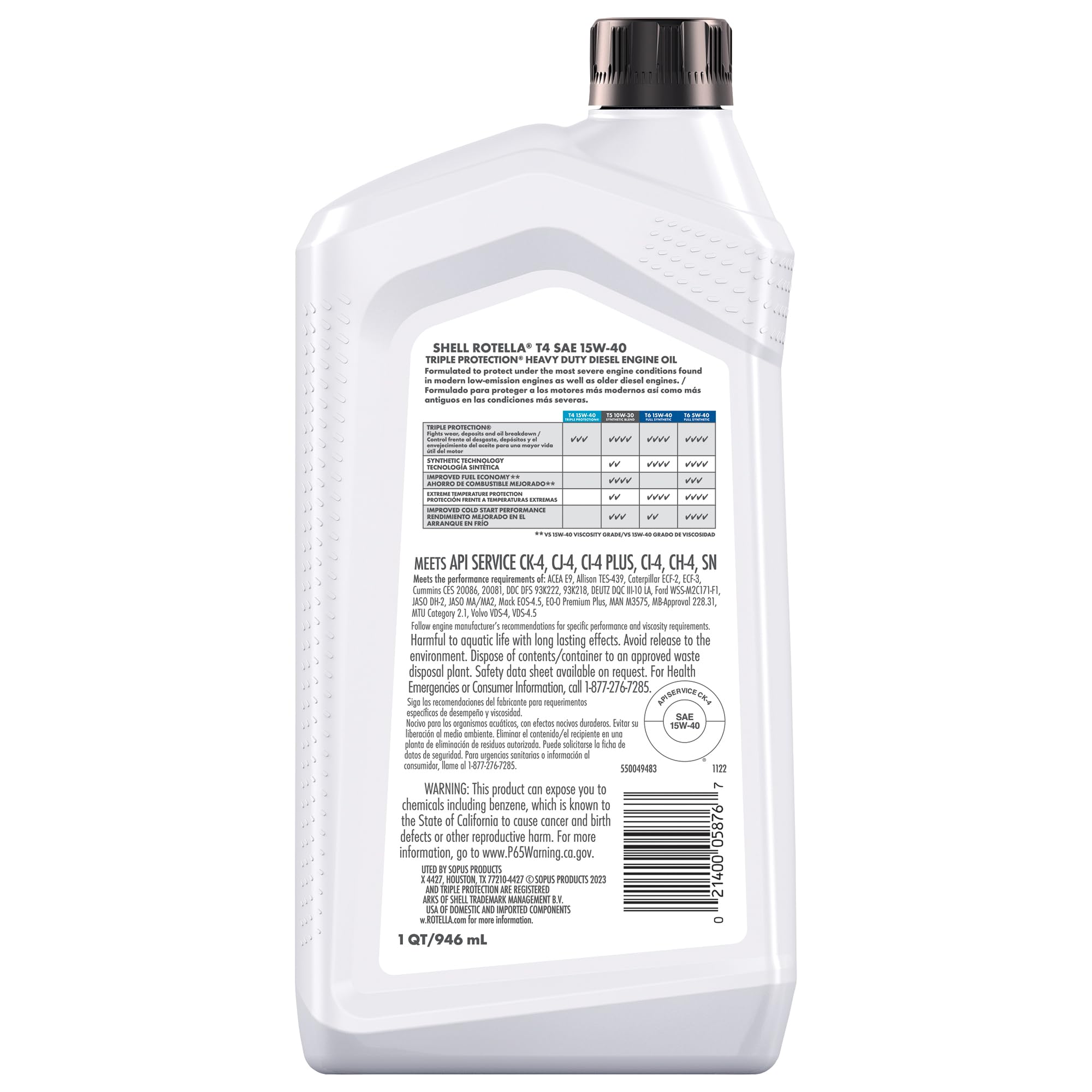 Shell Rotella T4 Triple Protection Conventional 15W-40 Diesel Engine Oil (1-Quart, Case Of 6)