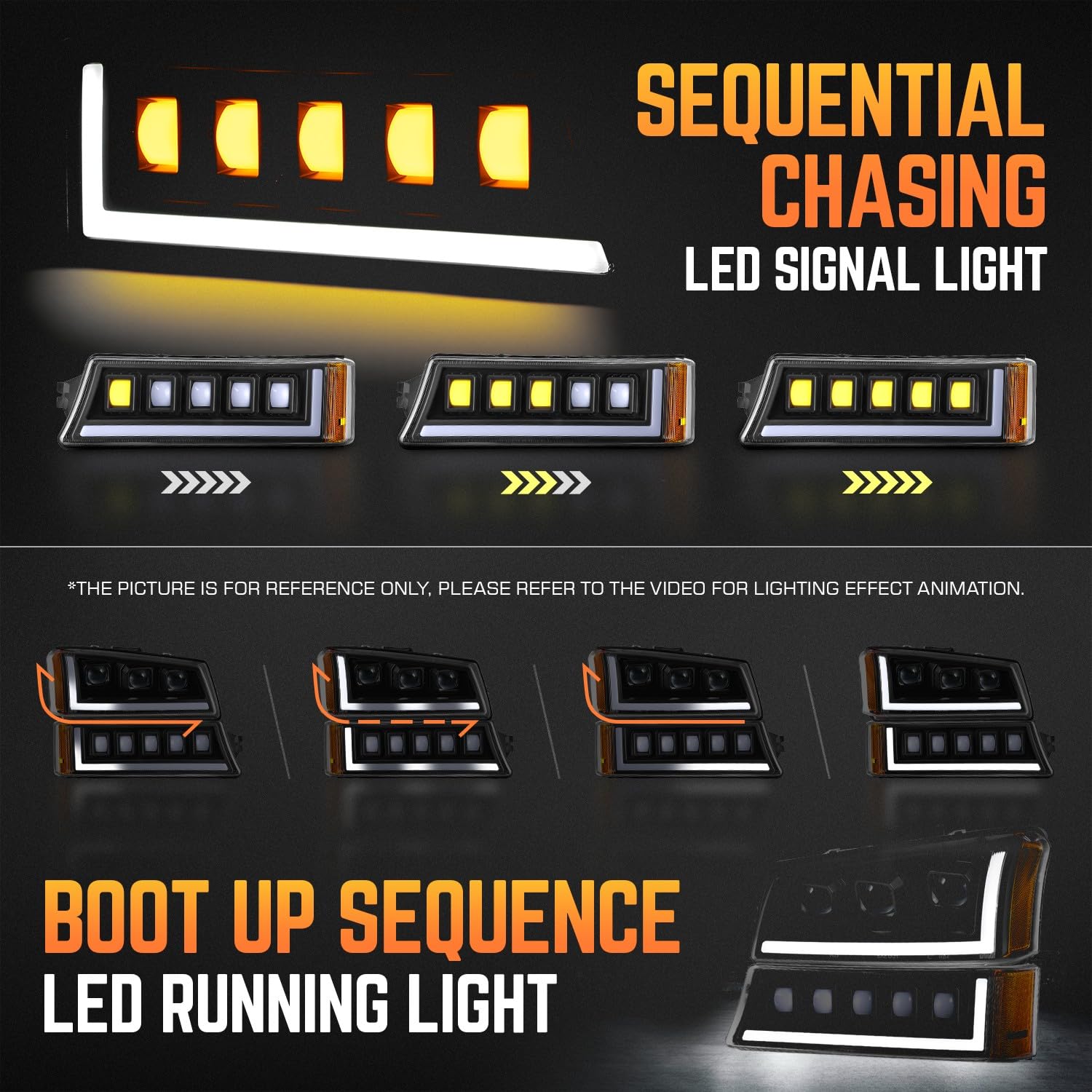 Dna Motoring Pair Full Led Projector Sequential Headlights Compatible With 03-06 Chevy Silverado 1500 2500 3500 1500Hd 2500Hd, S