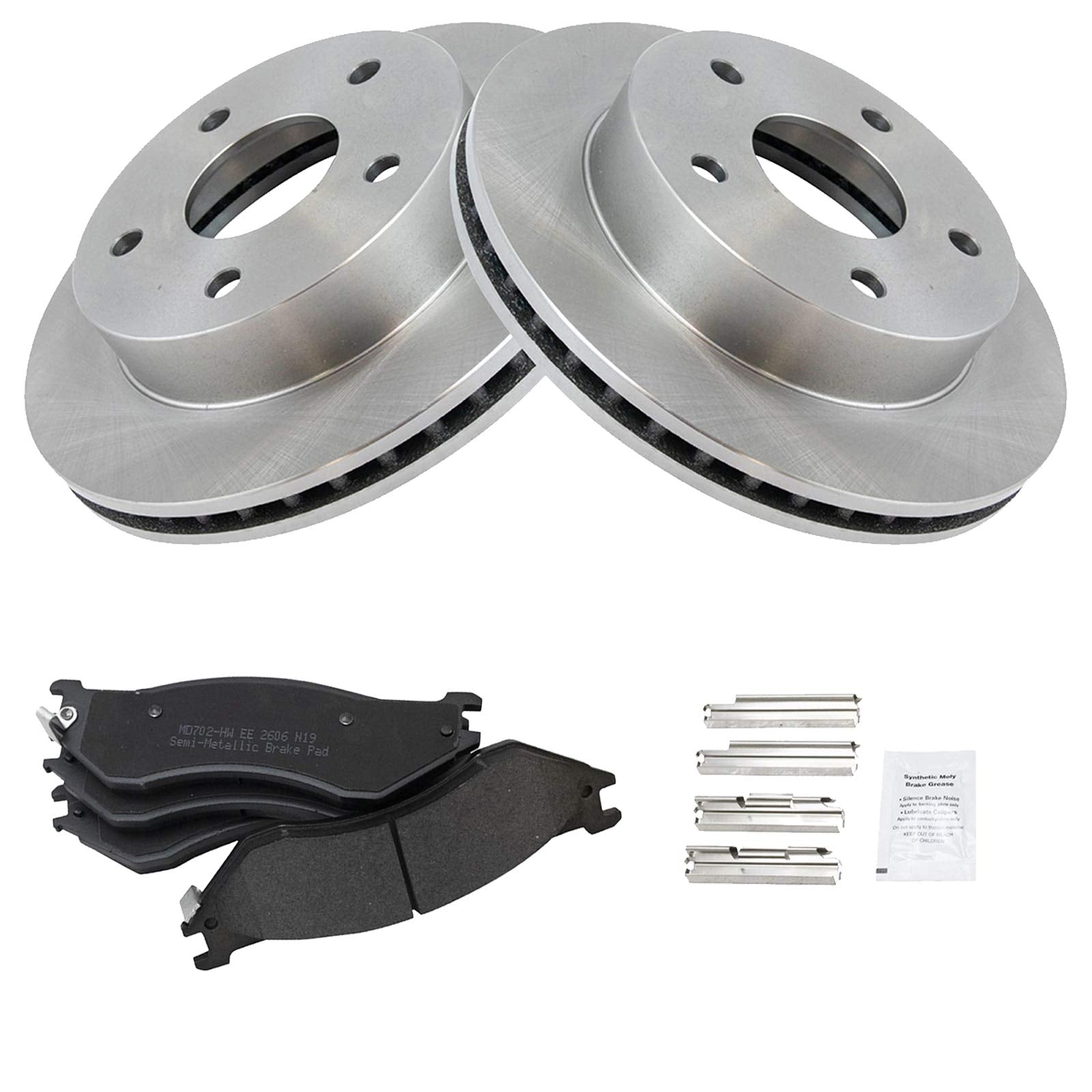 Trq Front Brake Pad & Rotor Kit Brake Pads Brake Rotor Semi-Metallic Compatible With 2000-2001 Dodge Ram 1500