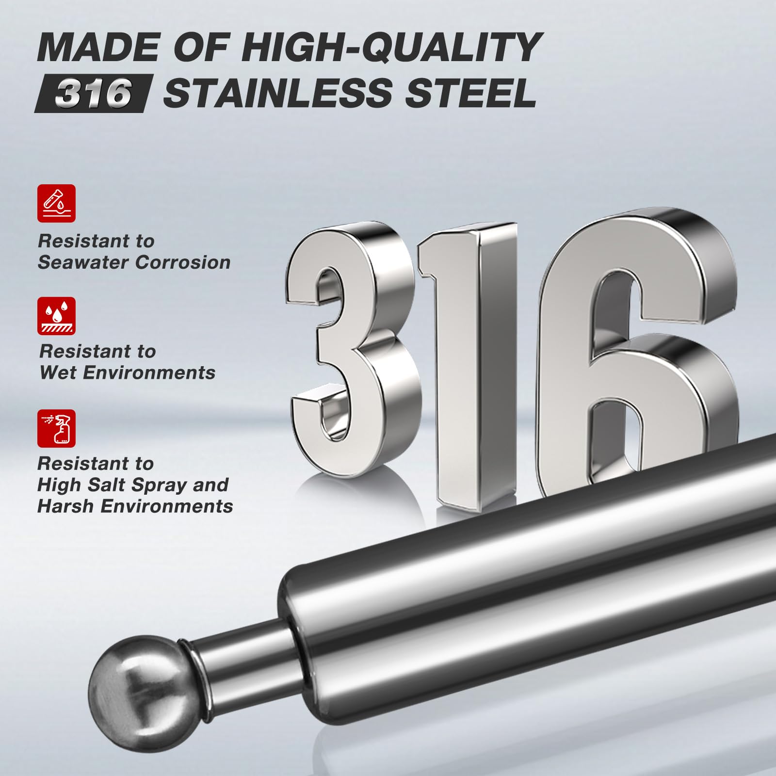 Vepagoo 10 Inch 50Lb/222N Stainless Steel Gas Shock Strut Lift Support Spring For Truck Pickup Tool Box Or Boat Storage Lid Toy