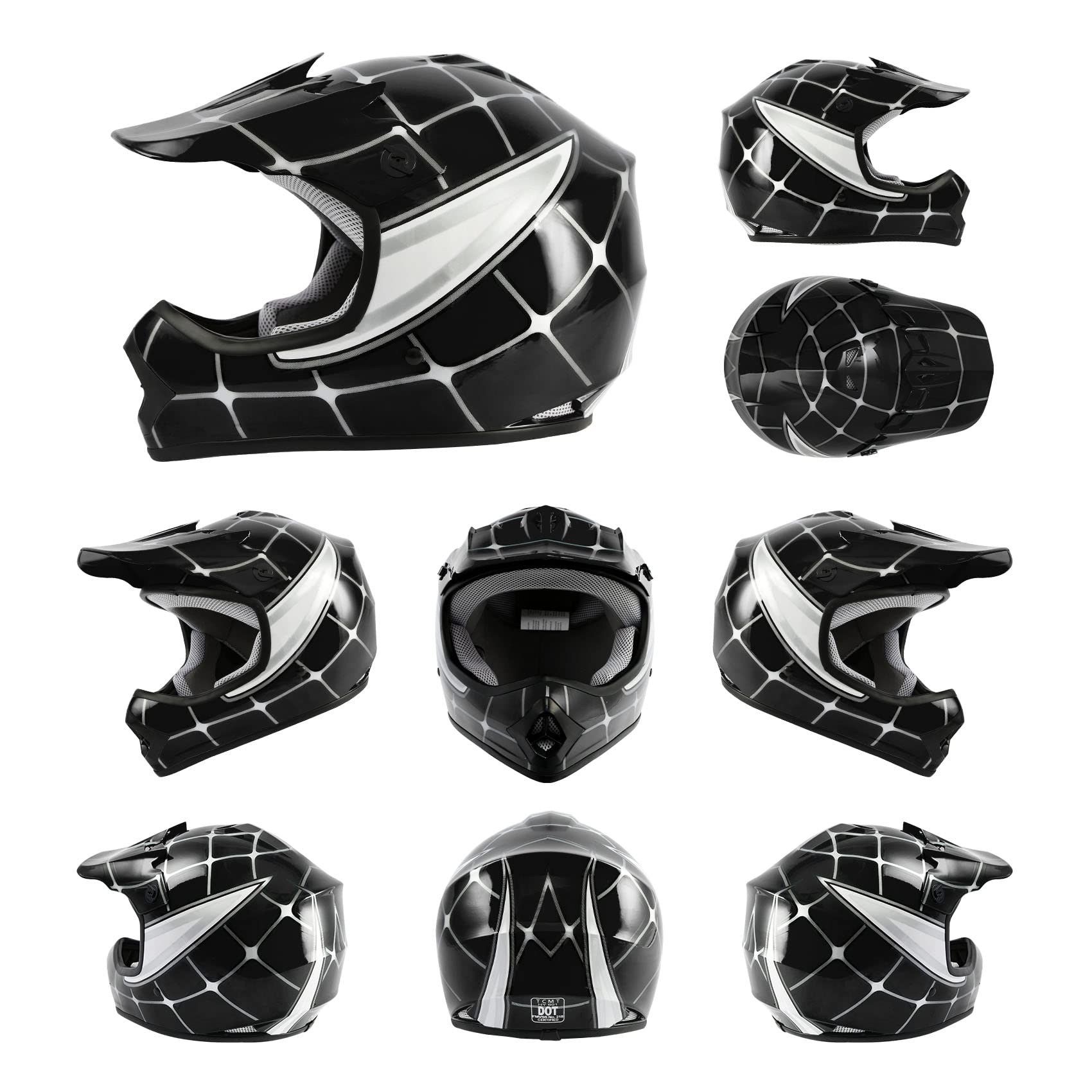 Tcmt Dot Youth Kids Motocross Offroad Street Helmet Black Spider Motorcycle Youth Helmet Dirt Bike Motocross Atv Helmet+Goggles+