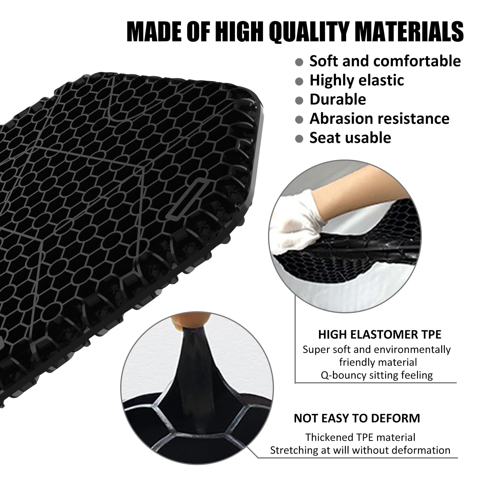 Motorcycle Gel seat Cushion Front and Rear Combo Kit-Soft Rubber Material Motorcycle Seat Cushion Pad, Cool and Breathable Trave