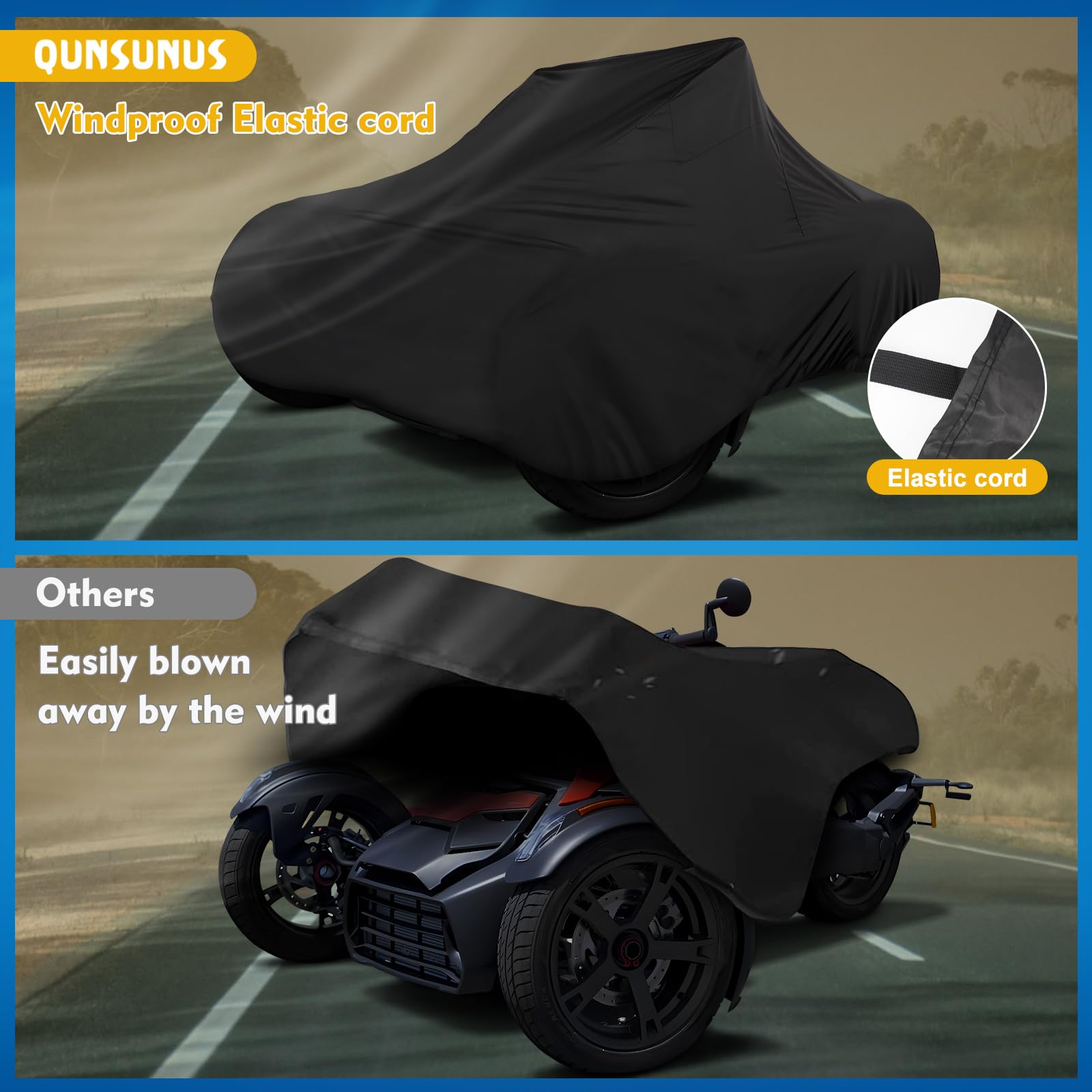 For Ryker Full Cover Compatible With Can-Am Ryker 300D Oxford Fabric Protector From Dust Dirt Snow Rain Sun Rays(Black)