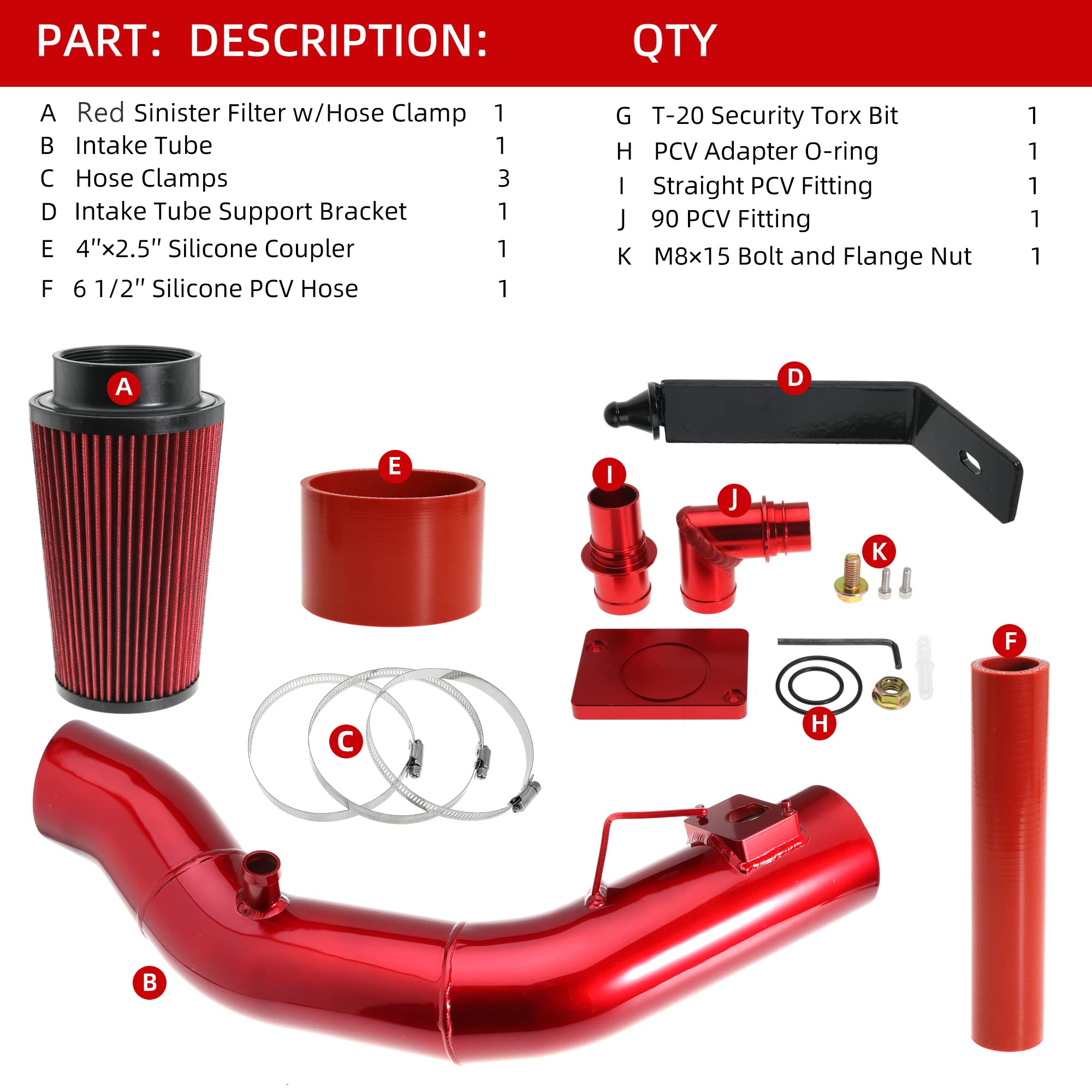 6.0 Cold Air Intake Kit Compatible with Ford F250 F350 Excursion 2003-2007 6.0L Engines