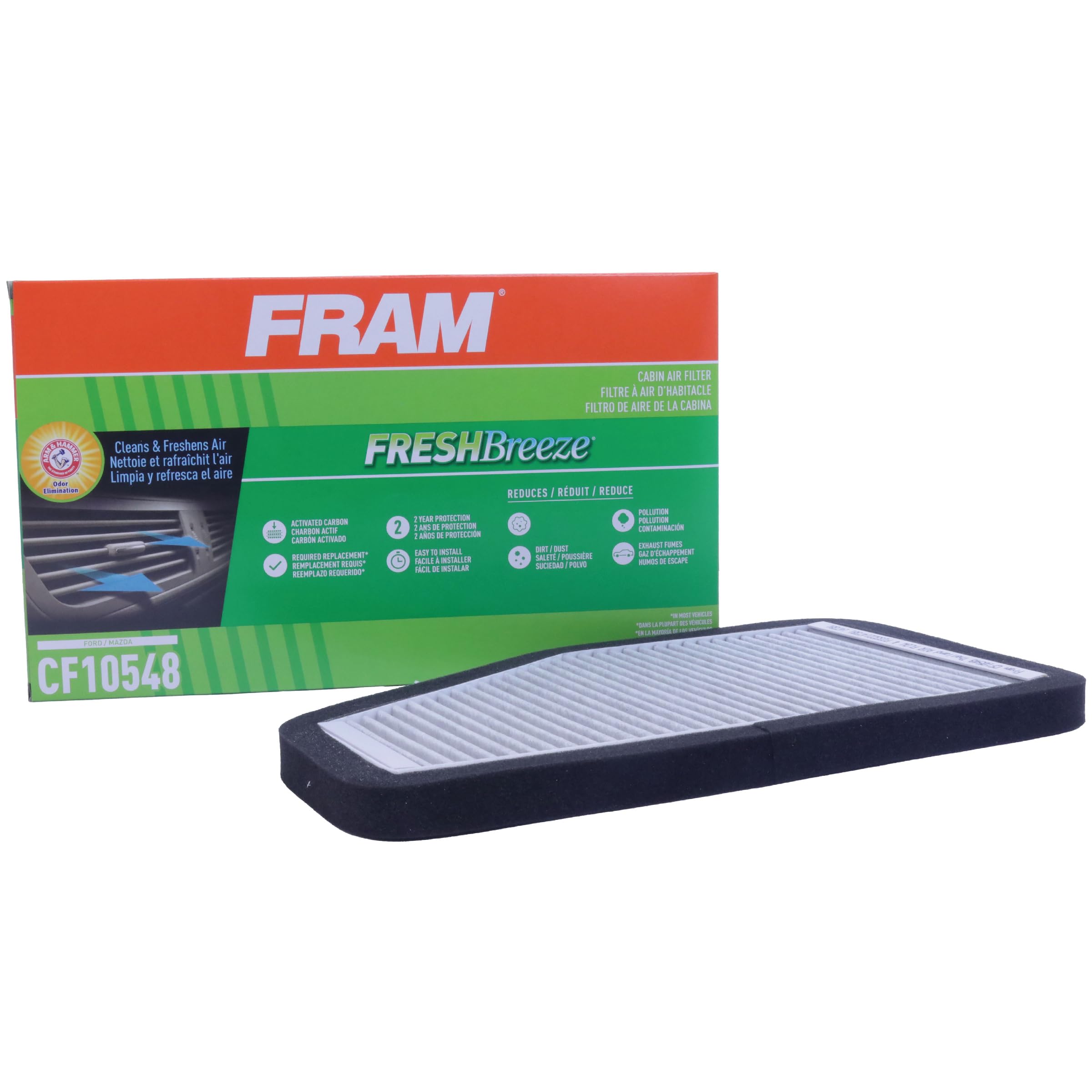 Fram Fresh Breeze Cabin Air Filter With Arm & Hammer Baking Soda, Cf10548 For Select Ford Vehicles , White