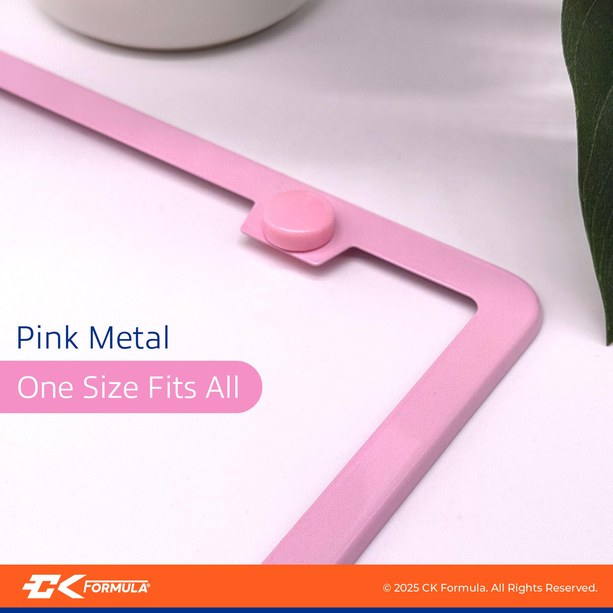 CK FORMULA Premium Baby Pink License Plate Frames 2-Pack, Rust-Proof Stainless Steel, Universal Slim Fit, Durable Car Accessories