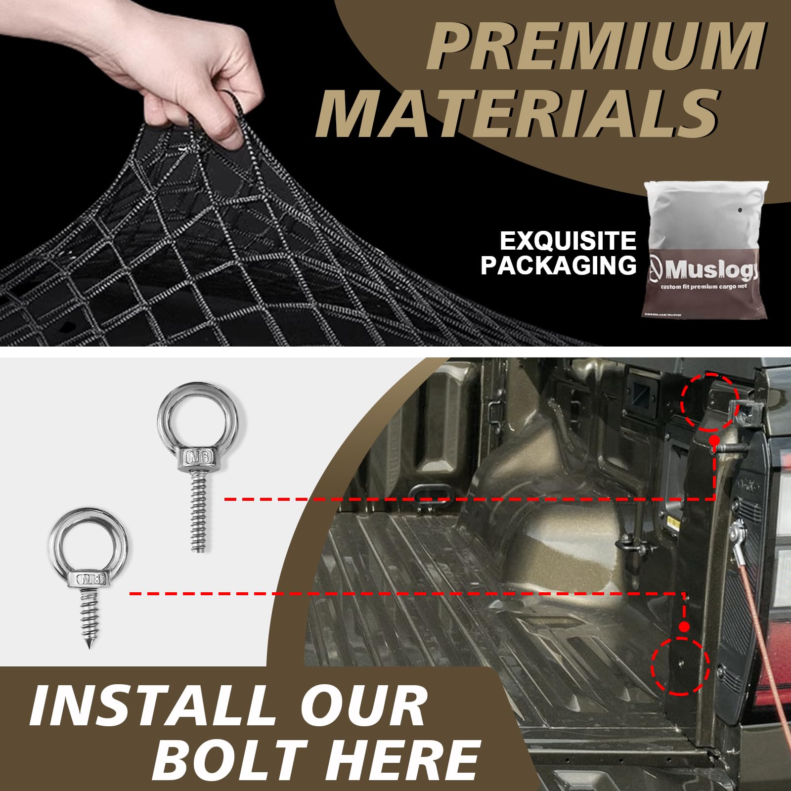 Muslogy Truck Bed Cargo Net Compatible With Ford Ranger 2024 2025 Accessories Storage Organizer Pickup Truck Bed Envelope Style