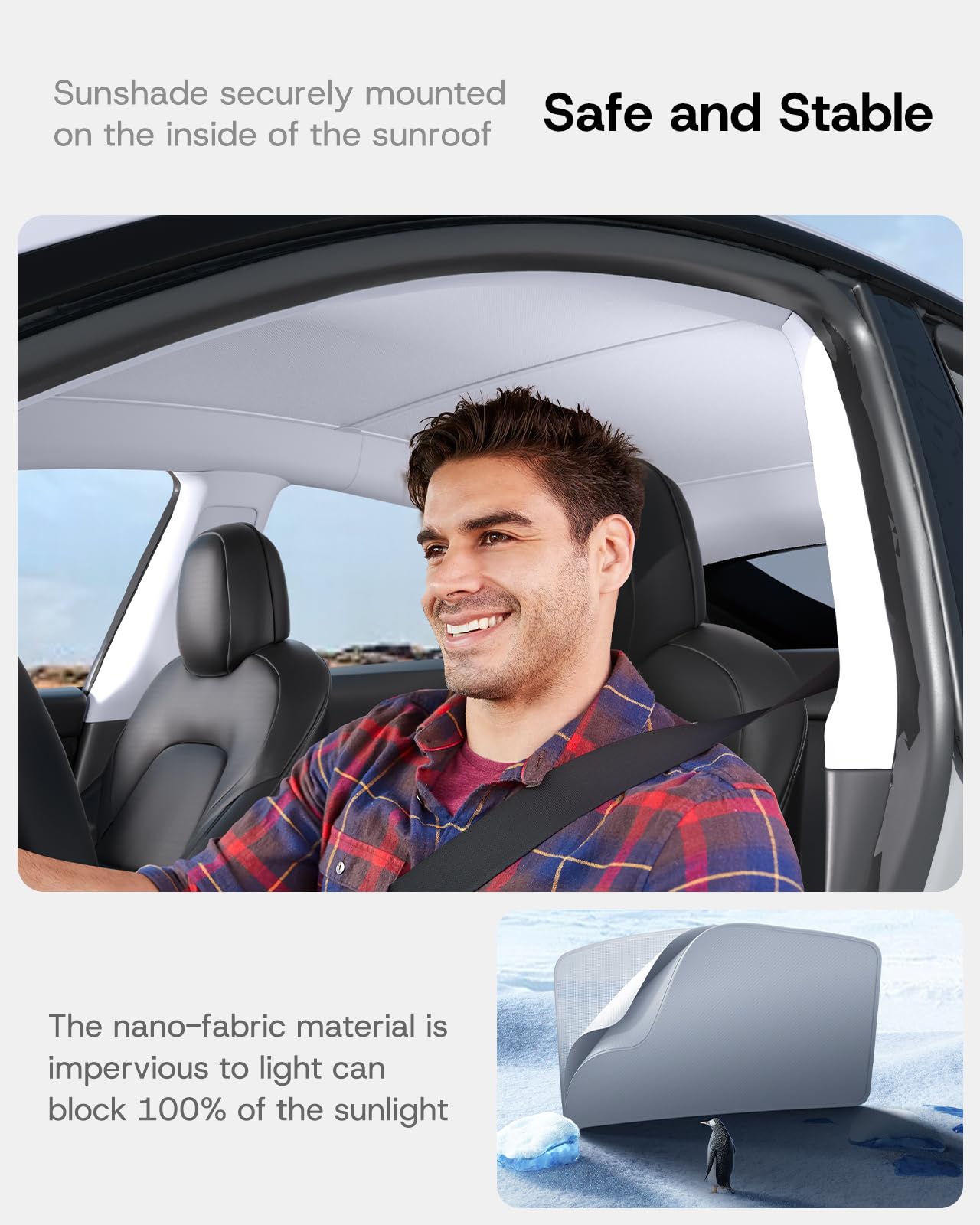 Sumk Sunshade Roof For Tesla Model Y Accessories 2025, [Never Sag & No Light Leakage] Magnetic Nano Ice-Crystal Heat Insulation