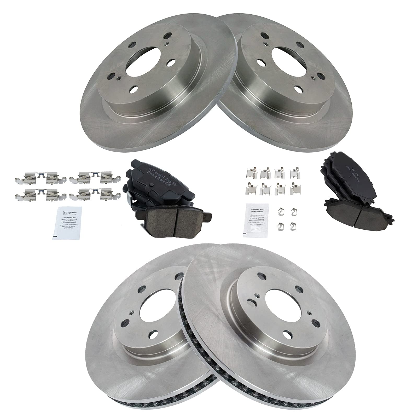 Trq Front And Rear Brake Pad & Rotor Kit Brake Pads Brake Rotor Ceramic Compatible With 2011-2016 Scion Tc