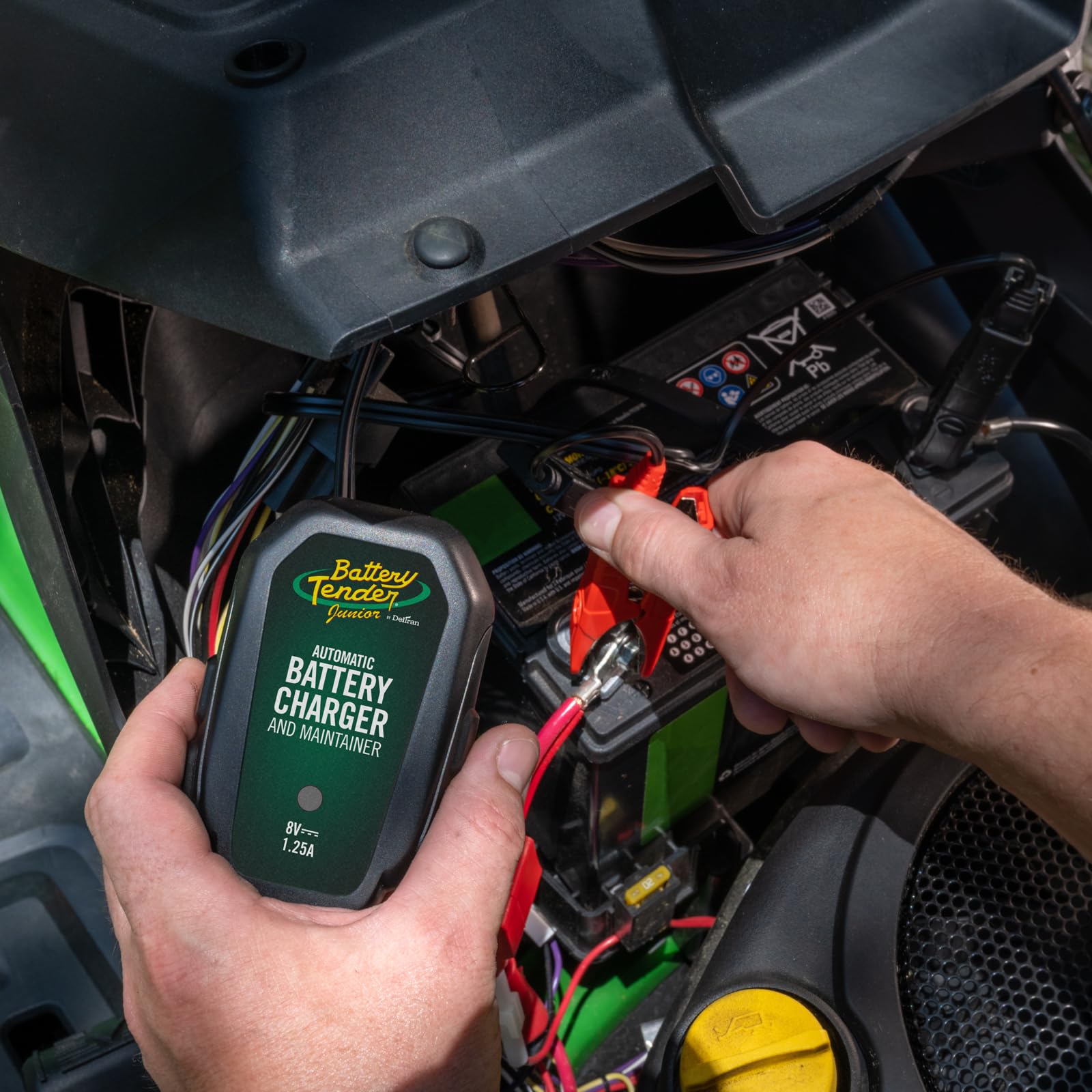 Battery Tender Junior 8V, 1.25 AMP Car Battery Charger and Maintainer: Fully Automatic 8V Automotive Battery Charger for Cars, Motorcycles, ATVs - 022-0197