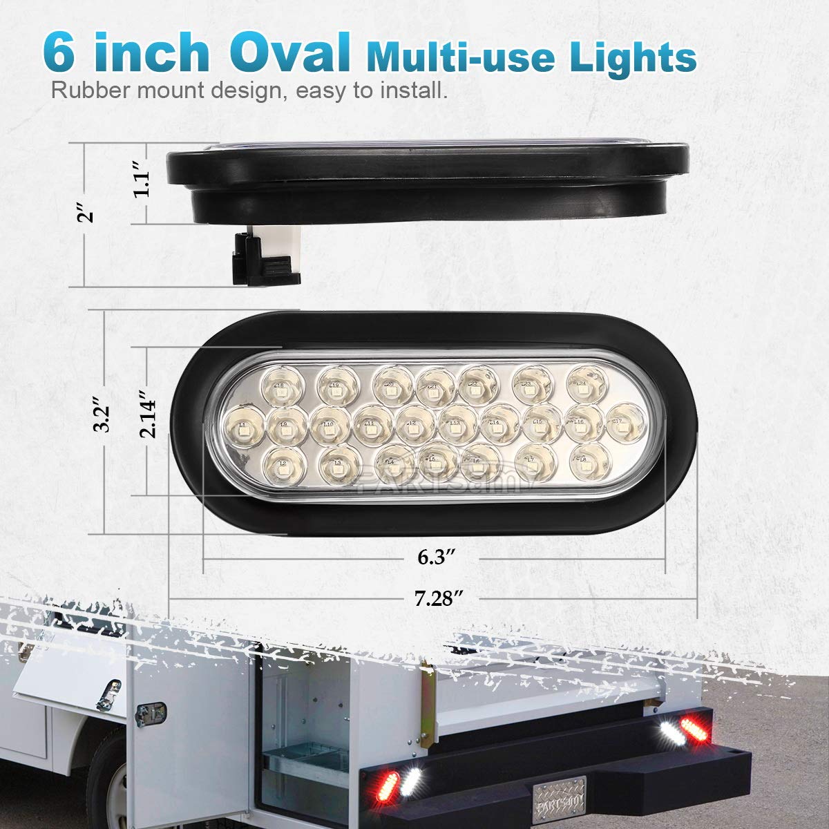 Partsam 2X Oval Brake Stop Tail Turn Sealed Marker Lights Flush Mount 6.3'' Inch 24 Led Truck Trailer Boat Utility Clear Lens Re