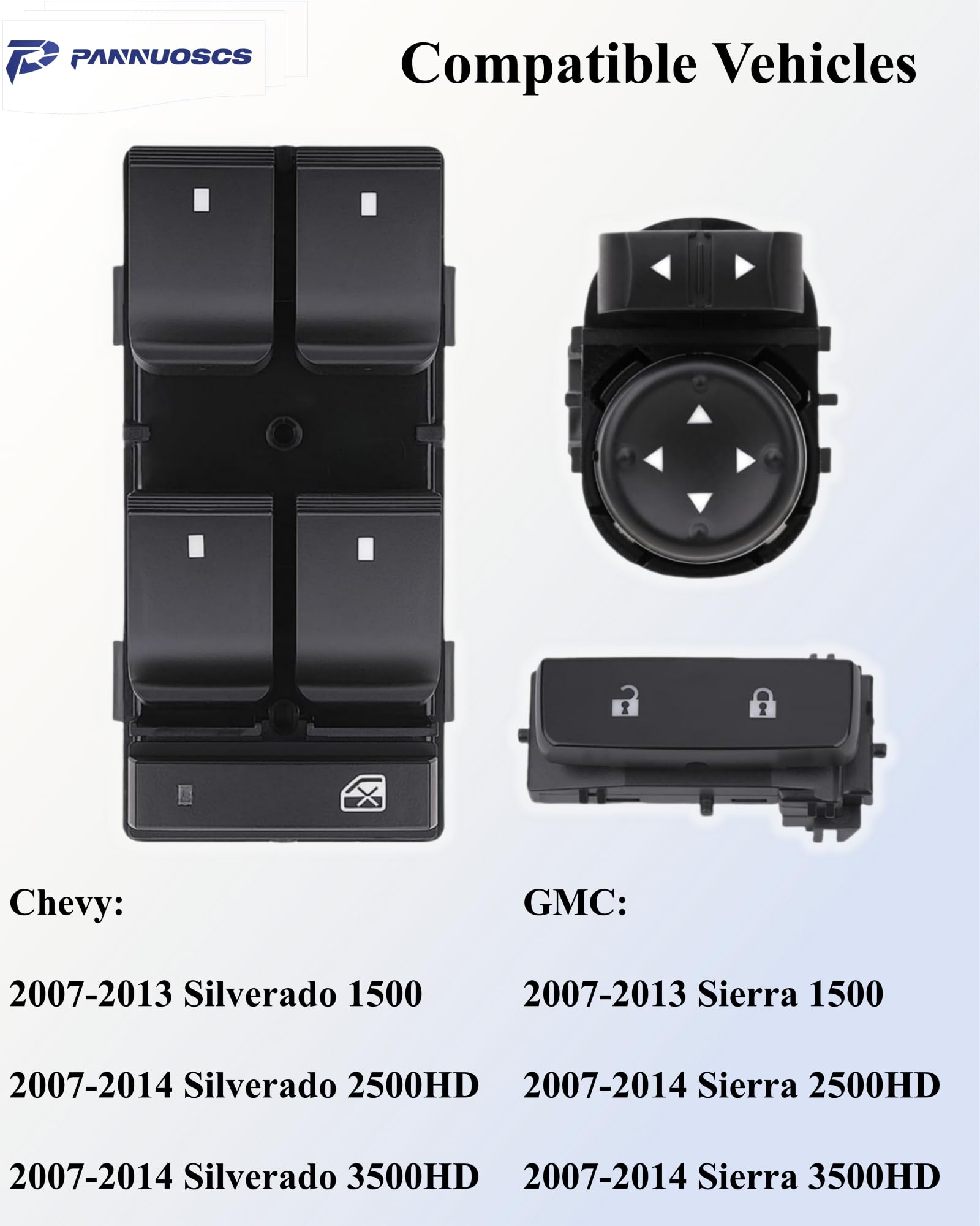 PANNUOSCS Window Switch Driver Side for 2007-2014 Chevy Silverado/GMC Sierra 1500 2500HD 3500HD, Plastic, Model 20945129, Color