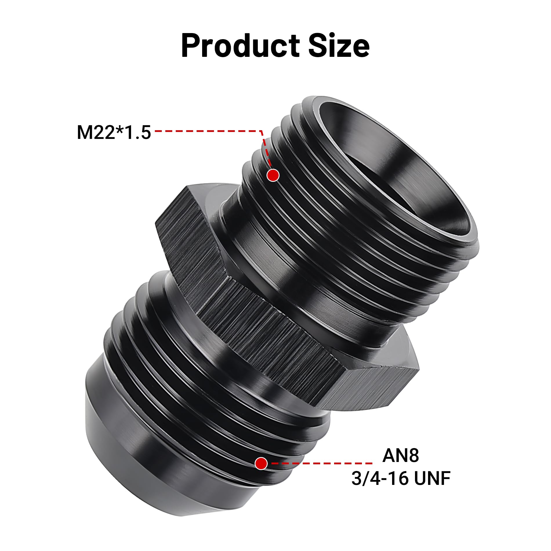 Evil Energy 8An Male Flare To M22 X 1.5Mm Male Metric Fitting Adapter Aluminium Alloy 2Pcs