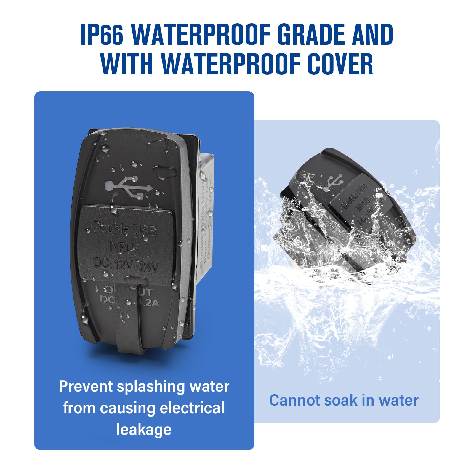 Anina 4.2A Rocker Switch Style Dual Usb Charger Blue Led Light, Waterproof Usb Port With 10A Fuse For Marine Toggle Switch Panel