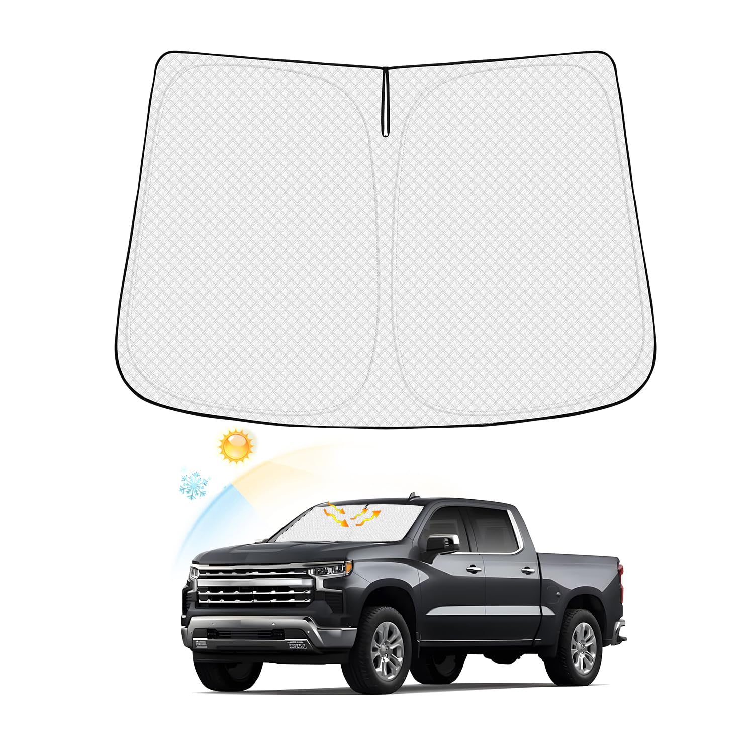 Canvcle Windshield Sun Shade For 2019-2024 2025 Chevrolet/Chevy Silverado 1500 Accessories Thicken 6-Layer Foldable Front Window