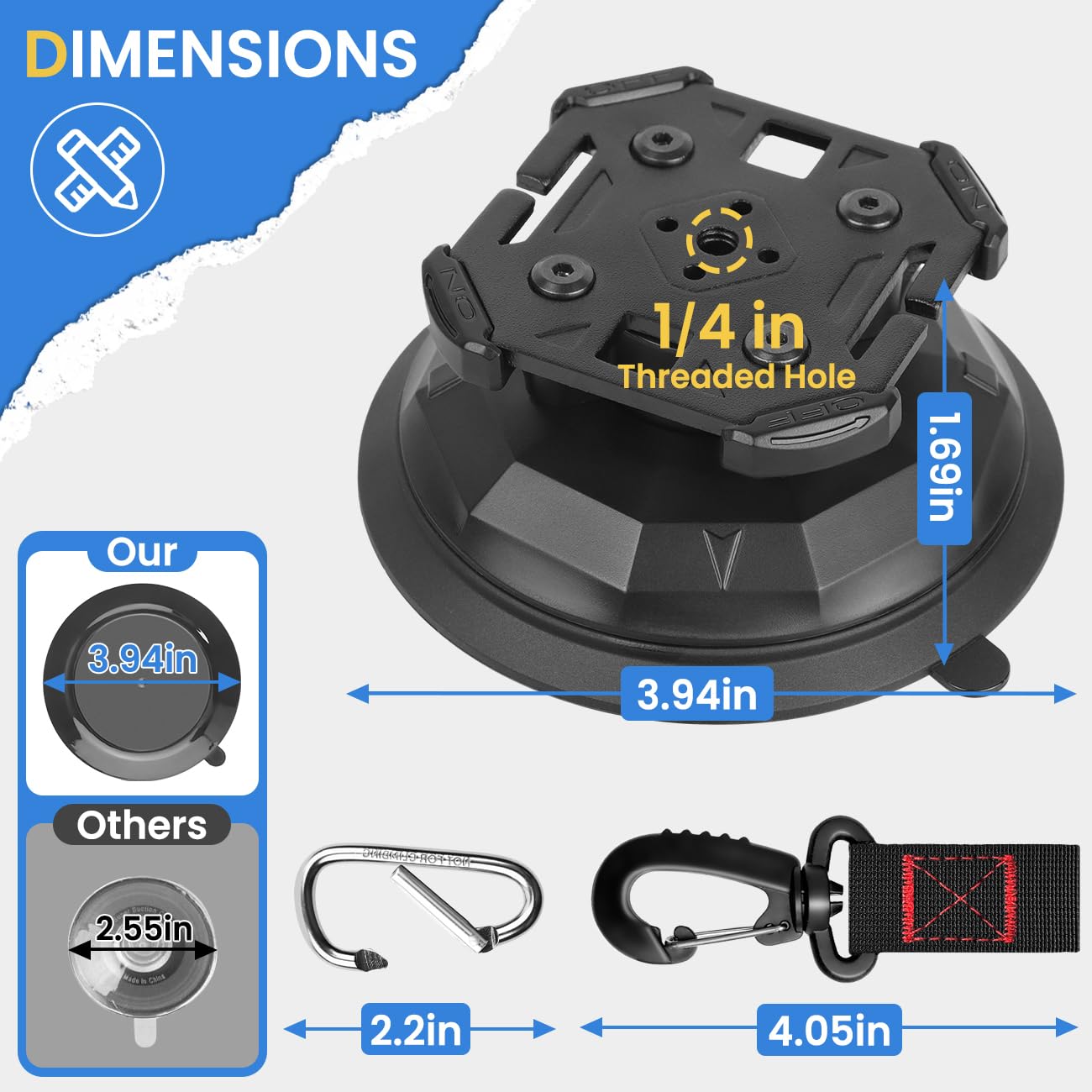 4PCS Upgrade Heavy Duty Rotating Vacuum Suction Cups Anchor Hooks With 4PCS Buckles ,Large Hook Suction Cup Hangers,Strong Sucti