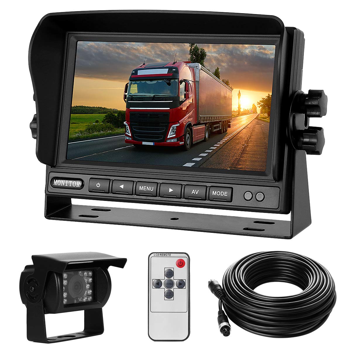 Backup Camera System Kit 7'' Lcd Reversing Monitor +Rear View Back Up Camera With 170  Wide Angle, Waterproof Ip68, 18 Infrared 