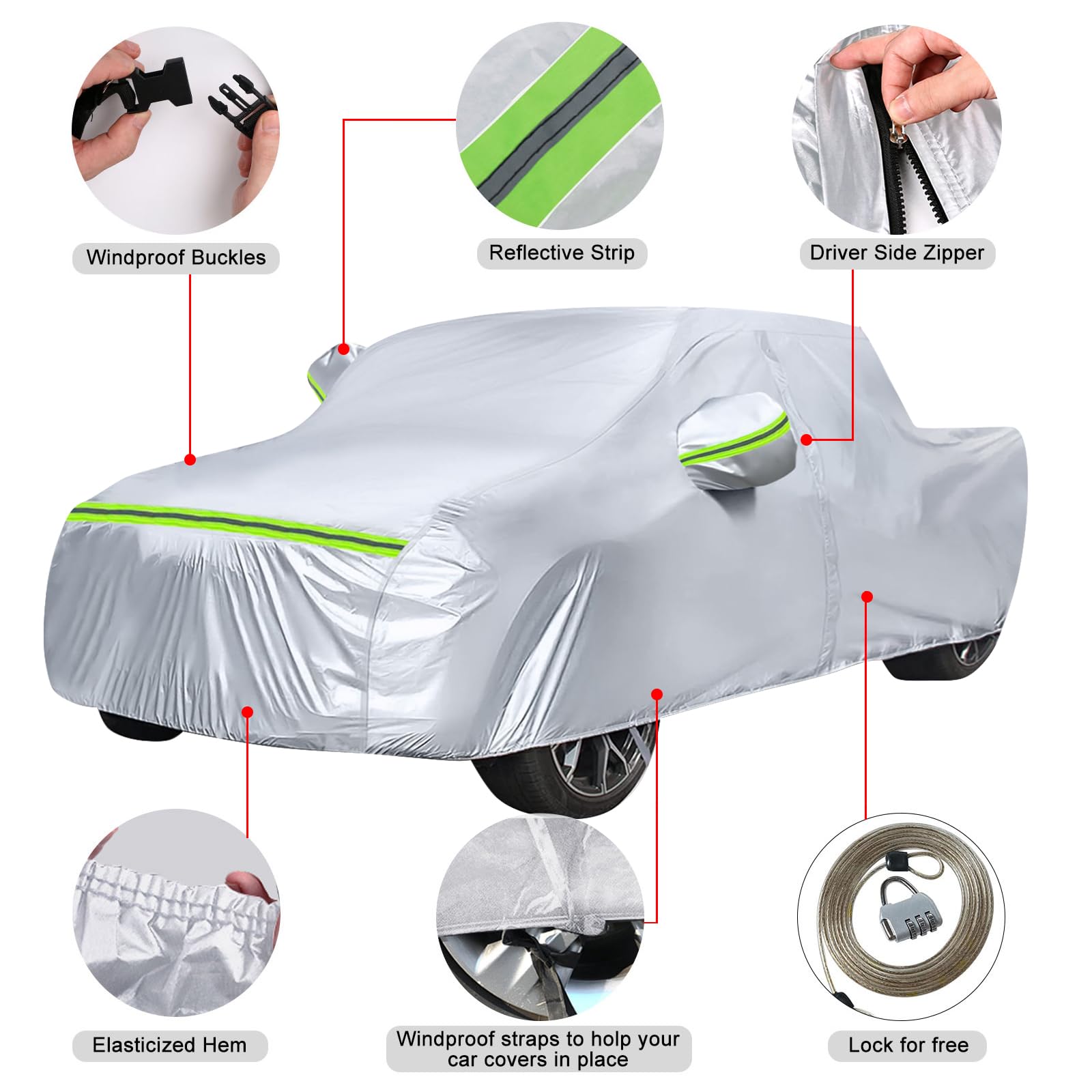 Waterproof Car Covers Replace For 2019-2025 Jeep Gladiator, 6 Layers Silver All Weather Custom-Fit Car Cover With Zipper Door &