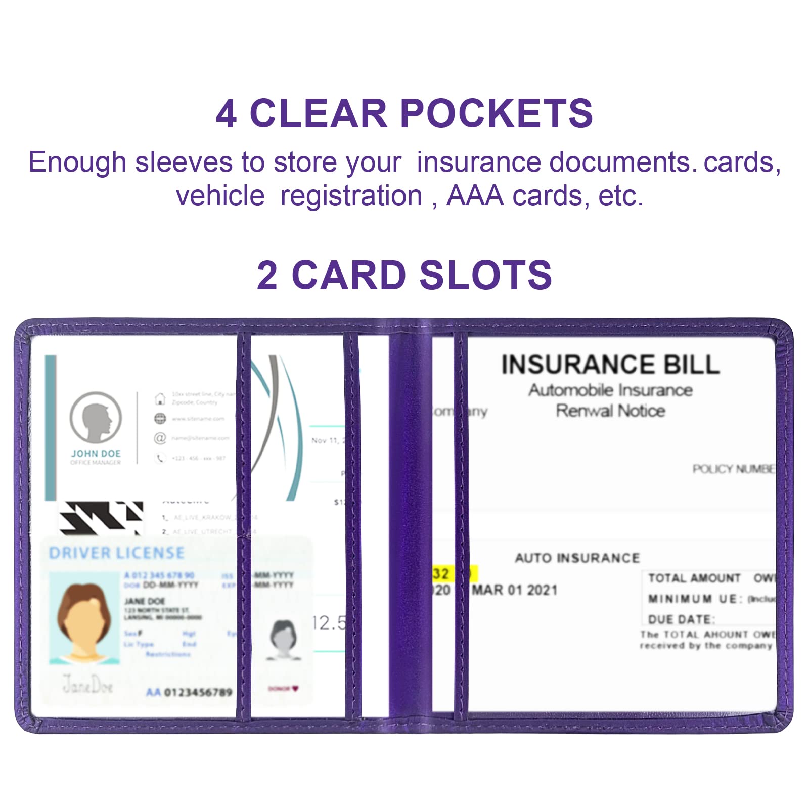 Car Registration And Insurance Holder, 5.5 X 5 Inch Pu Leather Vehicle Glove Box Organizer Wallet Case Organizer For Insurance C