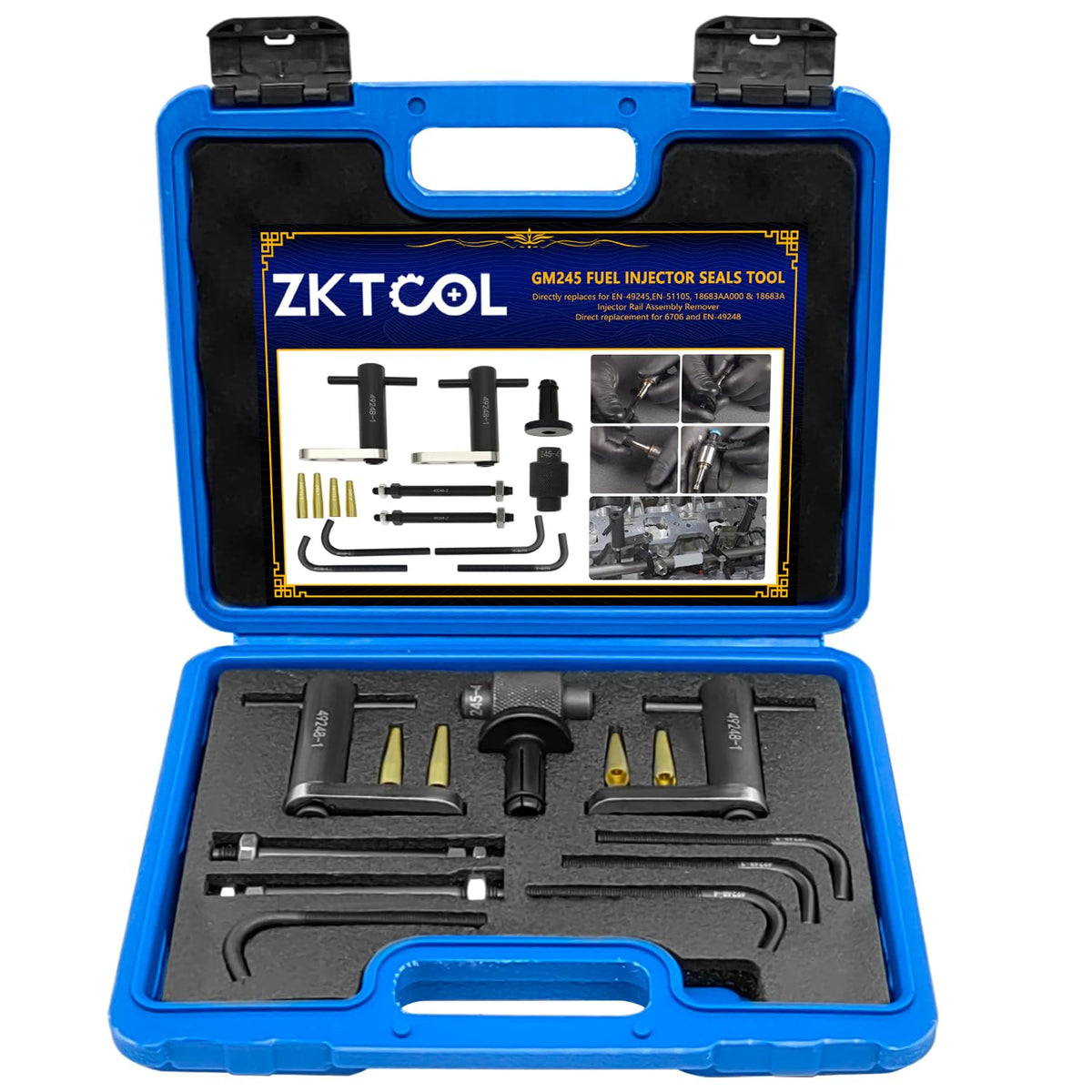 ZKTOOL Fuel Injector Rail Assembly Remover Tool GM245 Fuel Injector Seals Install Replace Tools Set Compatible with Cadillac Sat