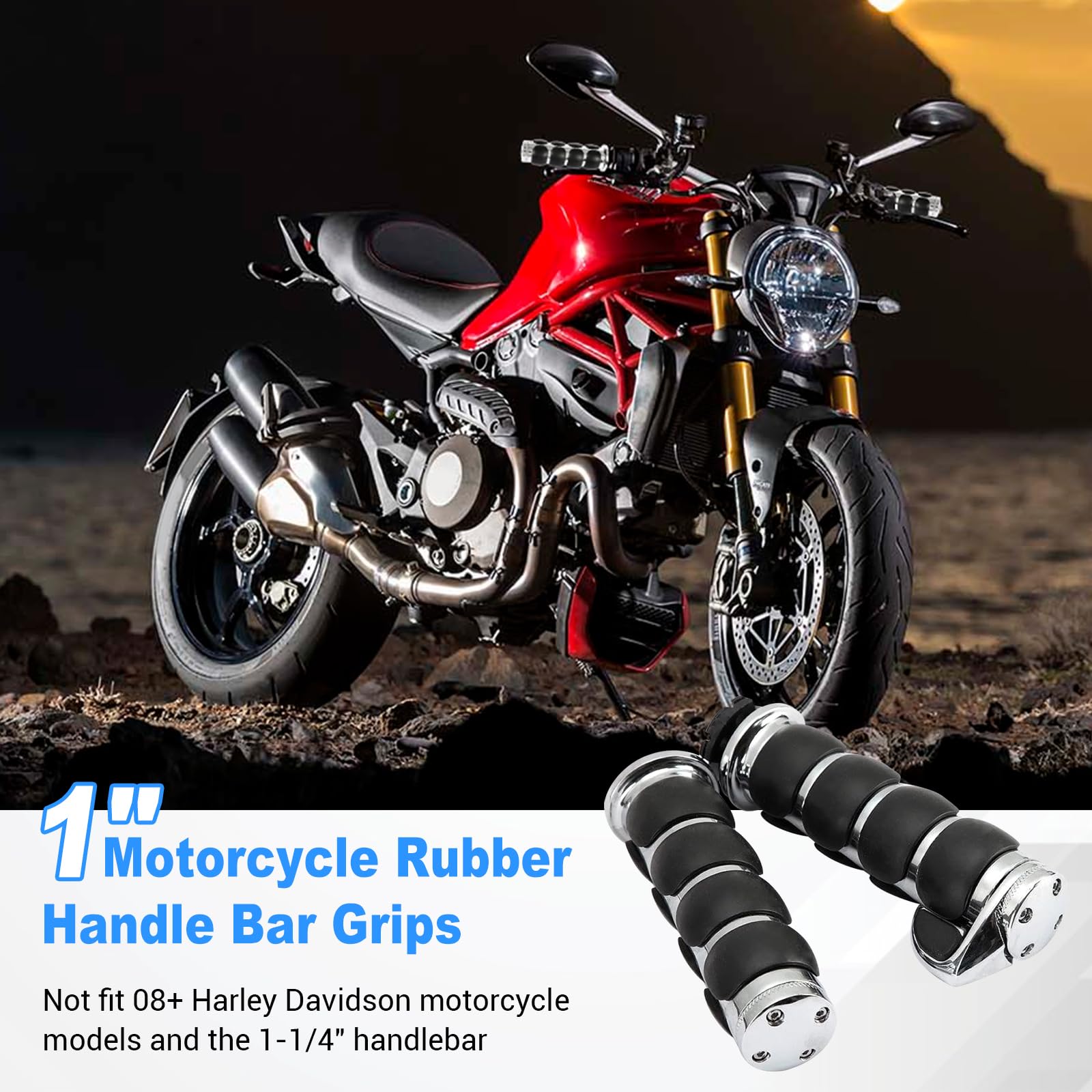 OXMART Motorcycle Handle Grips Universal 1'' Chrome Hand Grips with Anti-Slip Rubber Design and Throttle Assist Fit for Harley Y