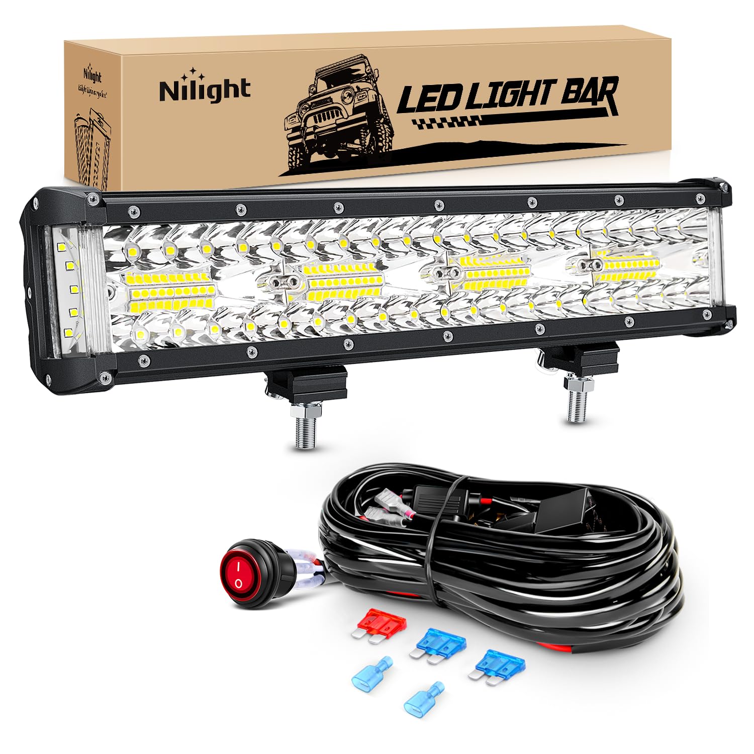 Nilight Side Shooter Led Light Bar 12 Inch Triple Row Spot Flood Combo Lights Led Work Light With Wiring Harness Kit For Off Roa