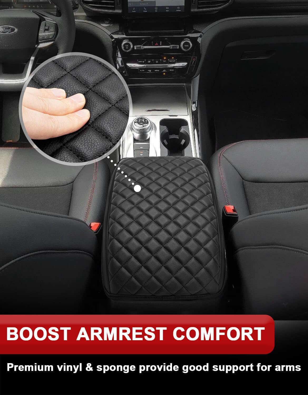 Kbh Center Console Armrest Cover For Ford Explorer 2020 2021 2022 2023 2024 2025, Vinyl Leather Trim, Car Middle Console Lid Cus