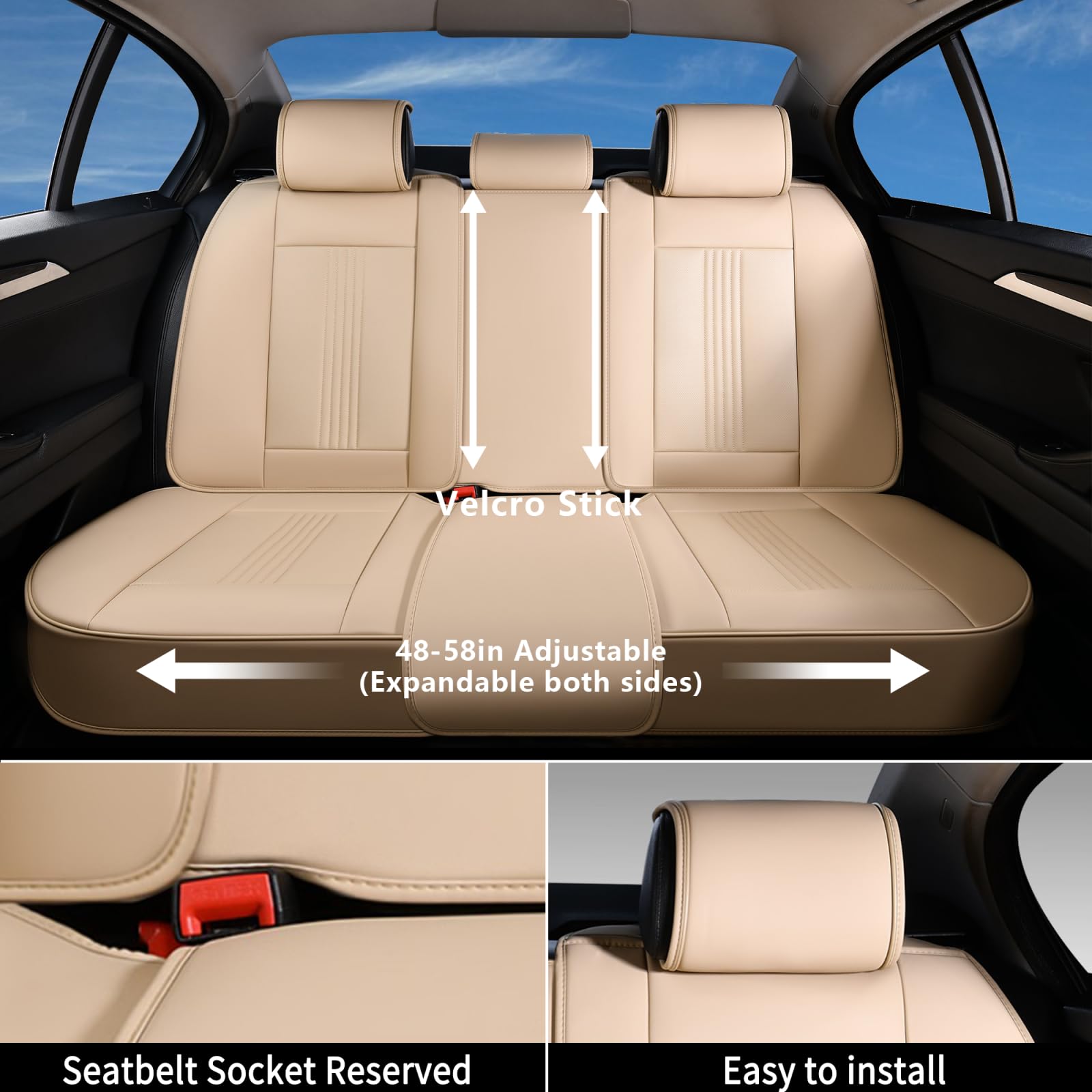 Coverado Seat Covers, Car Seat Covers Full Set, Beige Car Seat Cover, Car Seat Covers Front Seats Back Seat Cover, Waterproof Ca