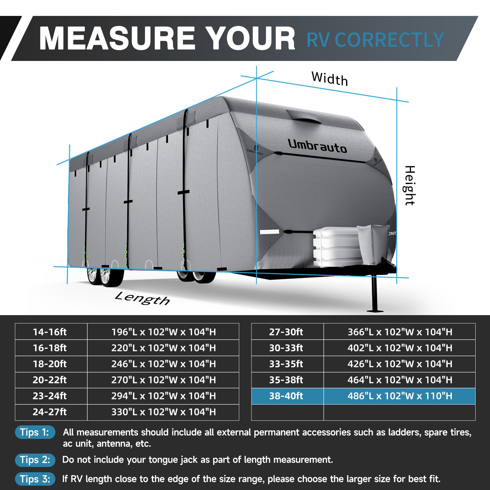 Umbrauto Rv Cover 33-35Ft: 7 Layers Travel Trailer Cover, Waterproof Camper Cover, Toy Hauler Cover With Tongue Jack Cover, Extr
